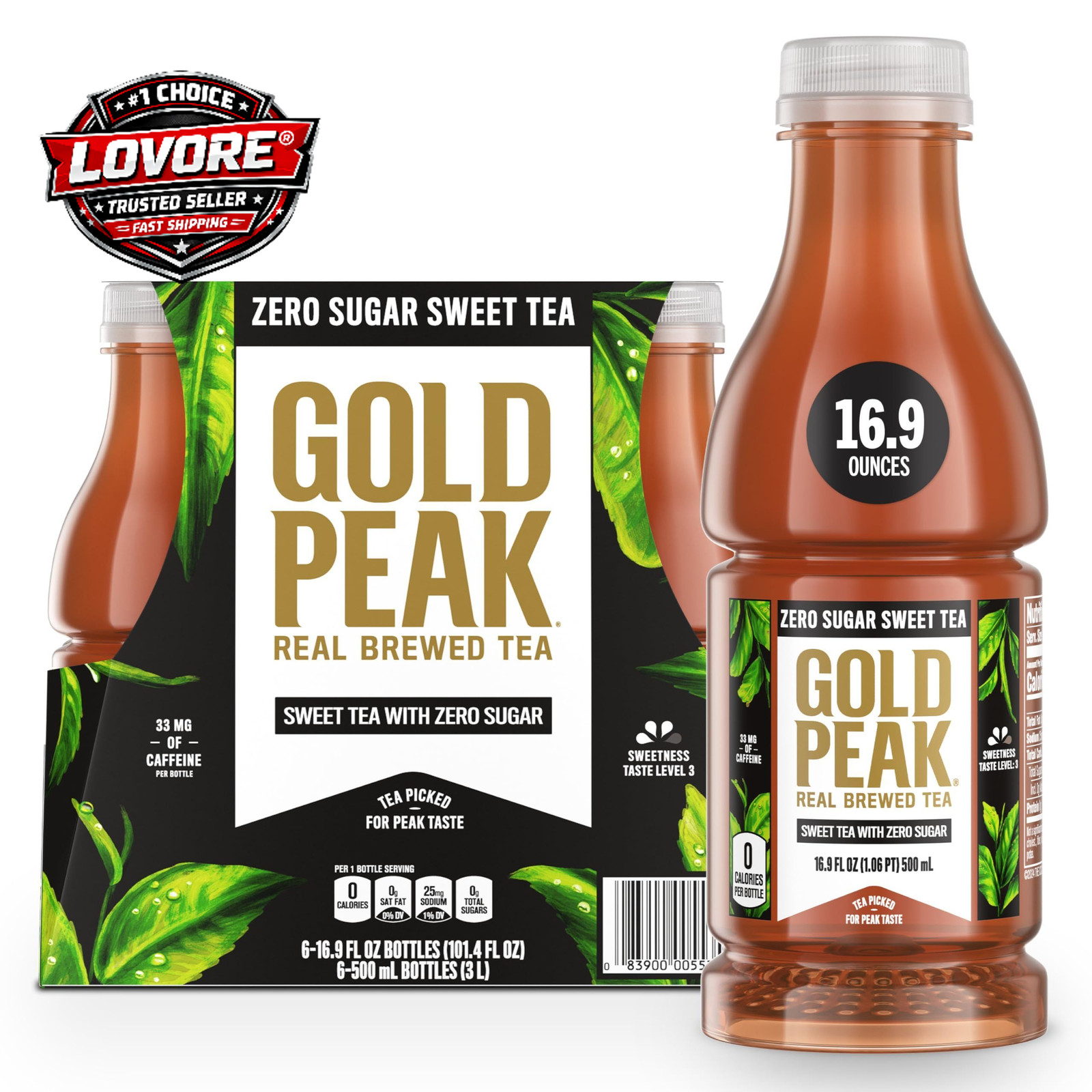 Gold Peak Iced Tea, Zero Sugar Sweet Tea Bottles, 16.9 Fl Oz (Pack of 6)