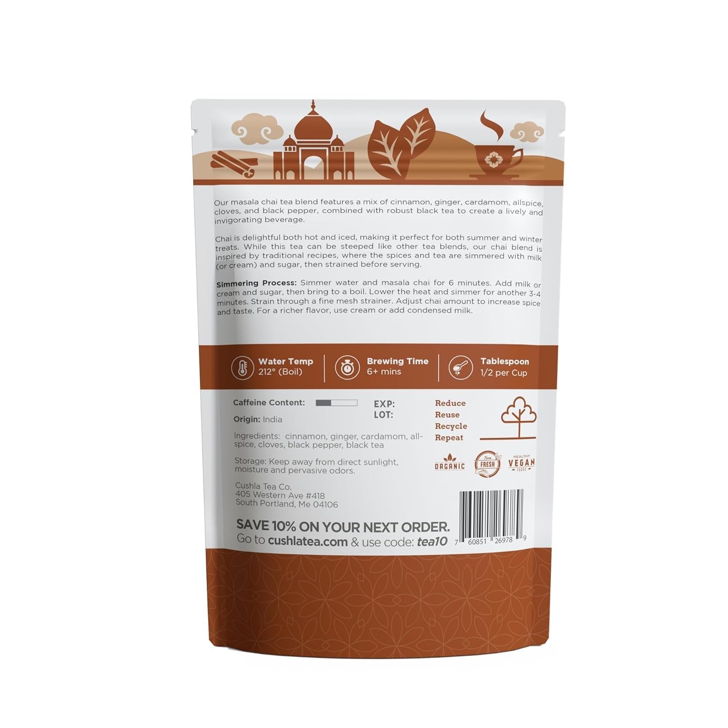 Authentic Masala Chai Spice Tea Cinnamon, Cardamom, Cloves, Ginger 150+ Cups