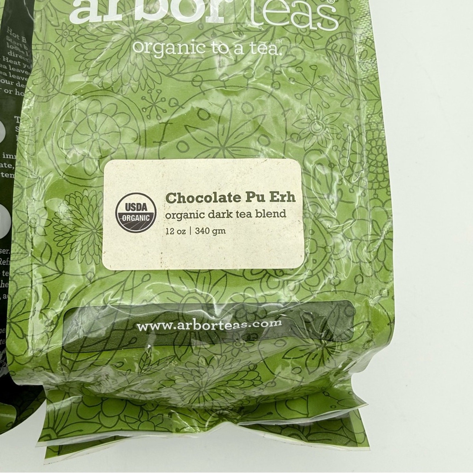Arbor teas Organic 2 pack Chocolate dark tea 12oz & Moroccan mint green Tea 8oz