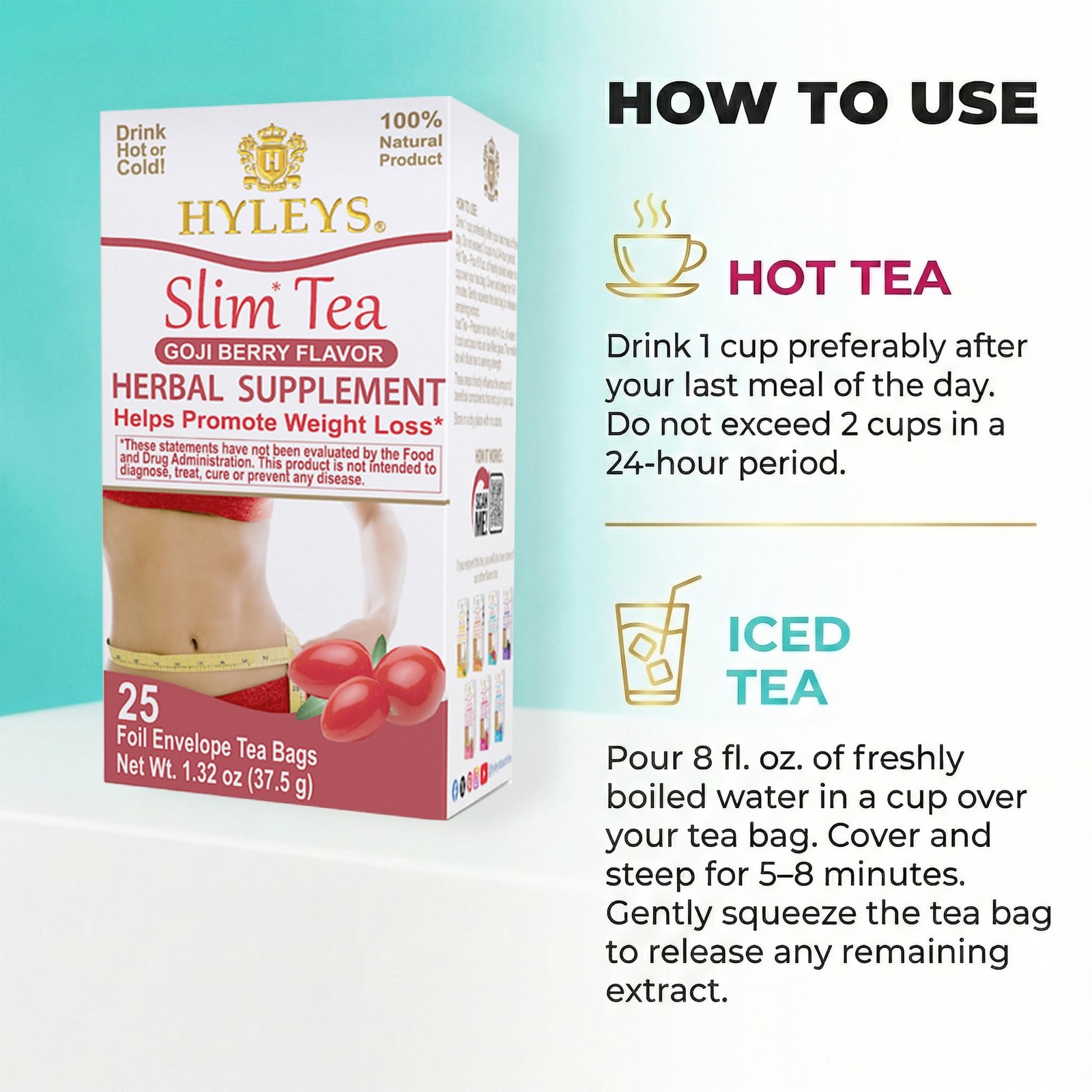HYLEYS Slim Tea Goji Berry Flavor – Weight 25 Count (Pack of 1),