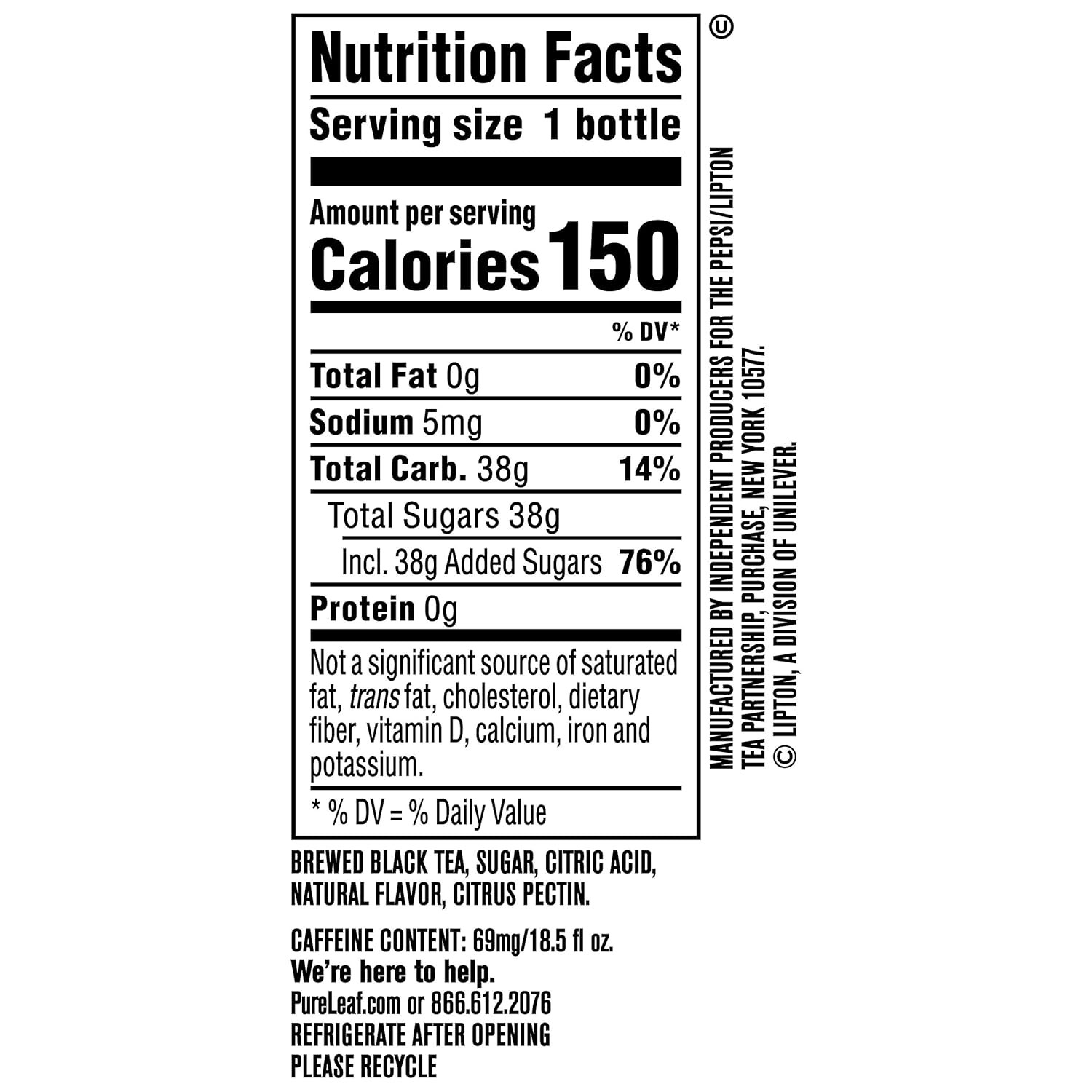 Pure Leaf Iced Tea, Sweetened, Real Brewed Black Tea, Lemon, 18.5 Fl Oz / 12pk