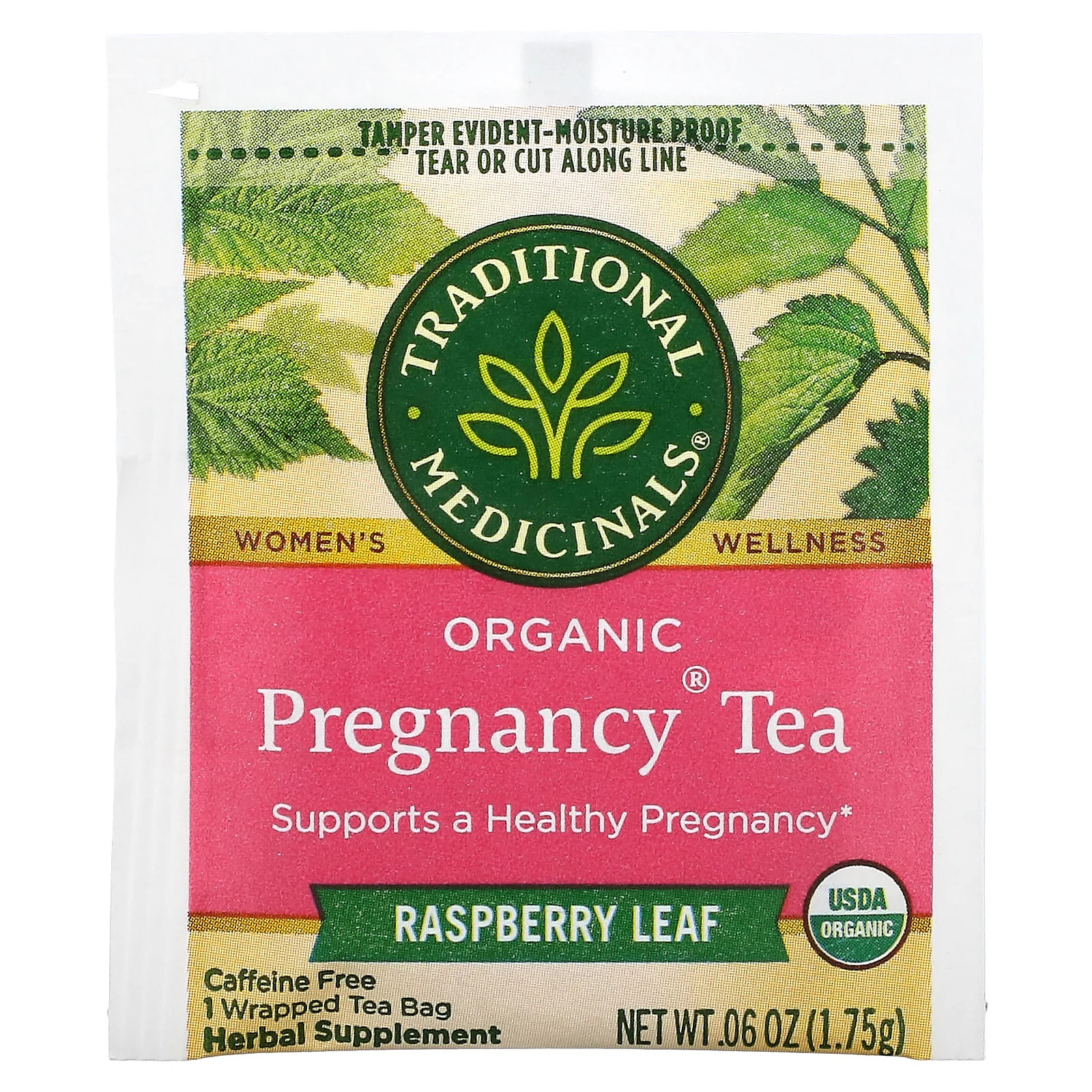 Organic Pregnancy Tea, Raspberry Leaf, Caffeine Free, 16 Wrapped Tea Bags, 0.99