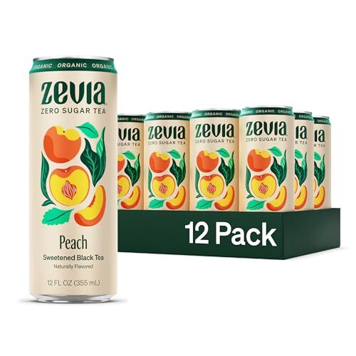 Zevia Organic Sugar Free Iced Tea Black Tea Peach 12 Ounce Cans Pack of 12