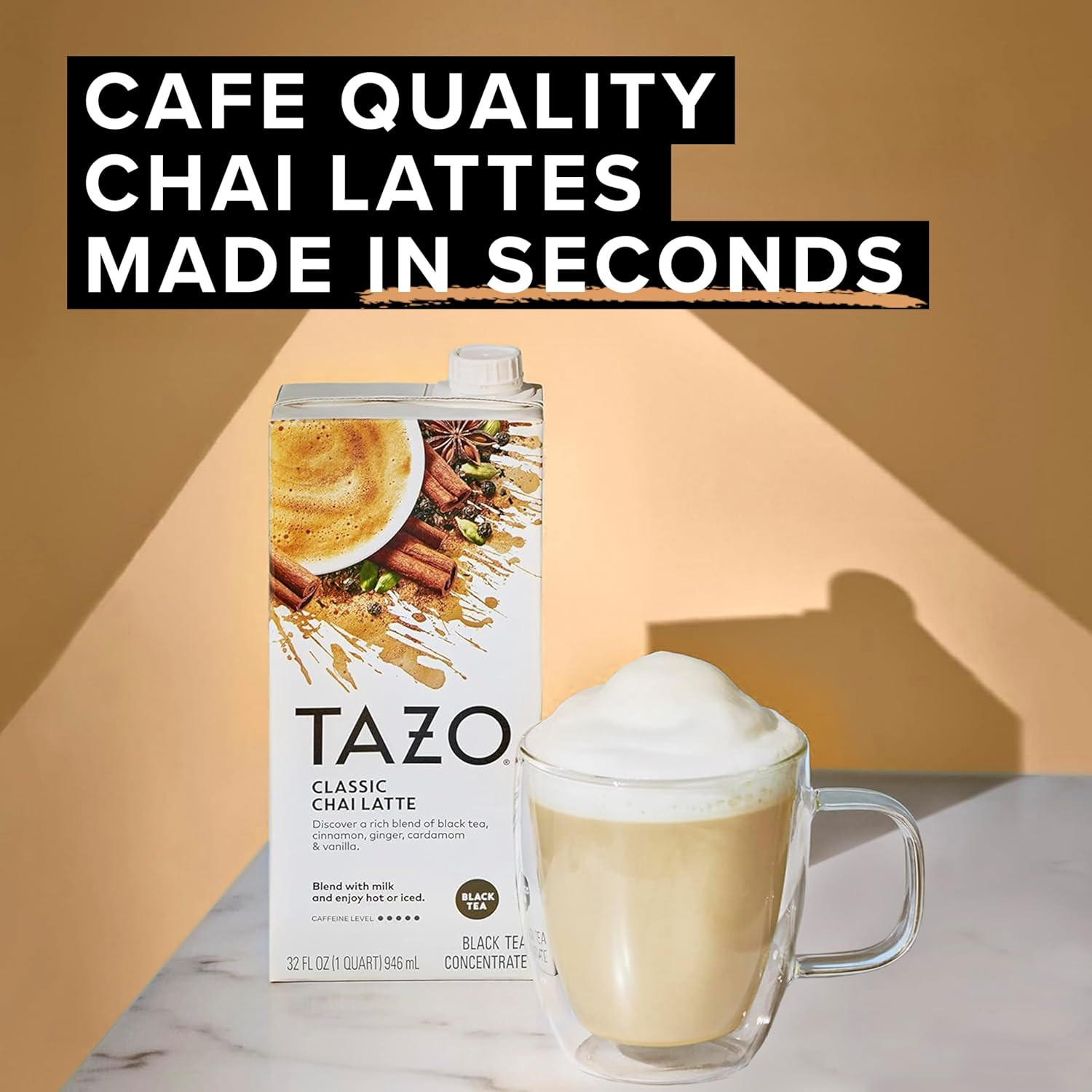 TAZO Classic Chai Latte Concentrate 32 Oz Carton – Premium Caffeinated Black Tea
