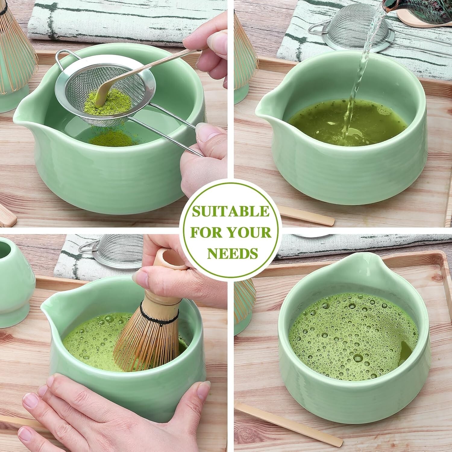 7pcs Green Matcha Whisk Set, Tea Making Tools, Matcha Kit Gift