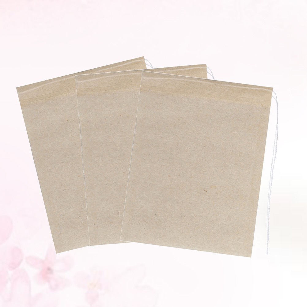 100Pcs Reusable Tea Filter Bags with Drawstring for Loose Tea Light Brown