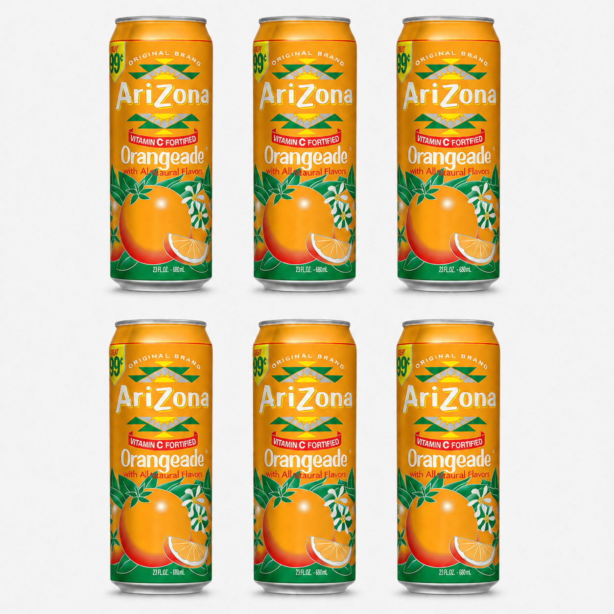AriZona Orangeade 22 fl oz Cans 6 Pack Ready to Drink Beverage New