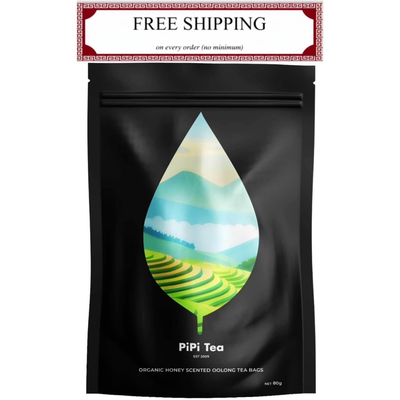 PiPi Tea Organic Oolong Bags – Whole Leaf, 20 (4g Each) 20 .