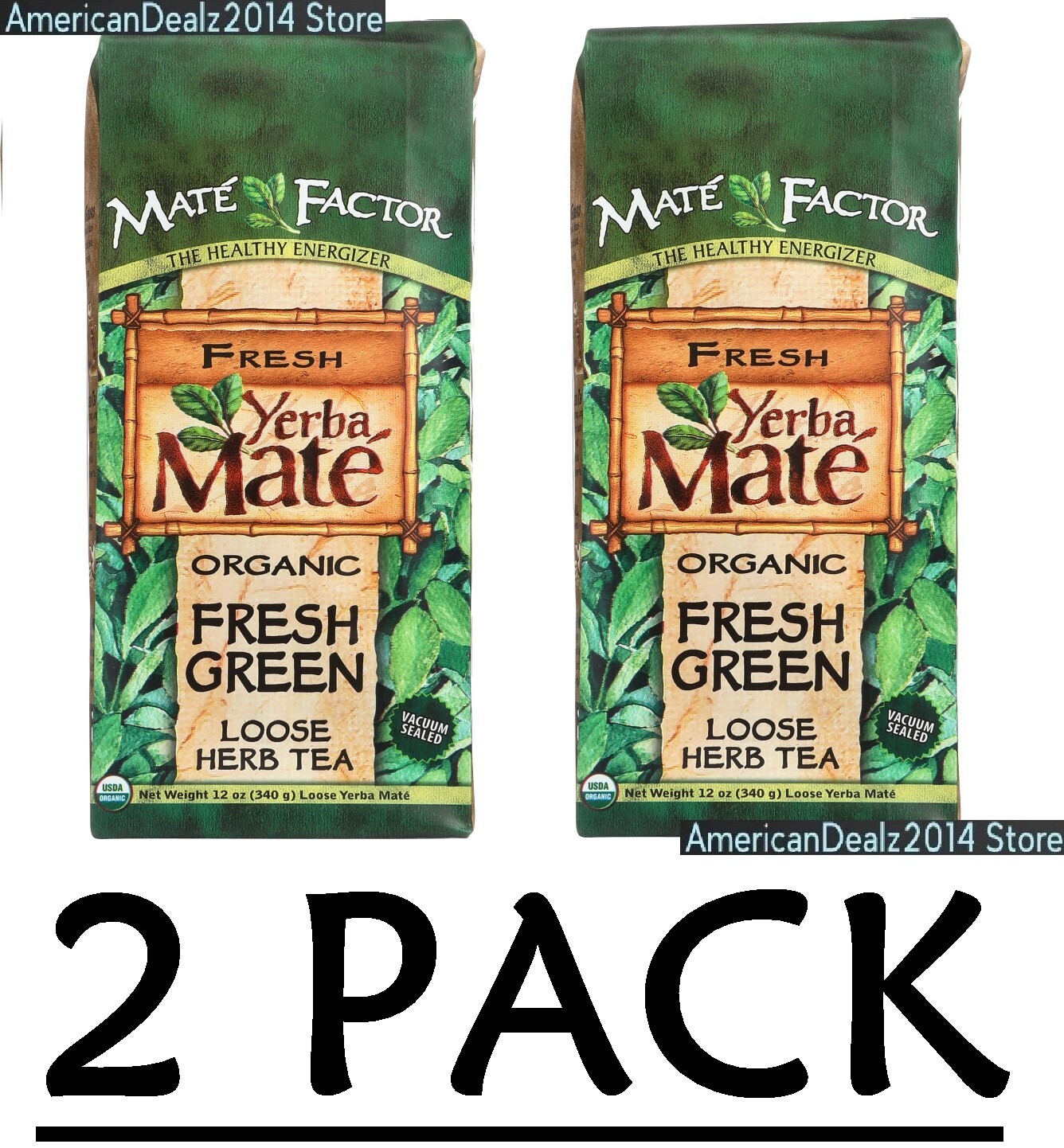 2 PACK – Organic Yerba Mate, Loose Herb Tea, Fresh Green, 12 oz (Total 24 oz)