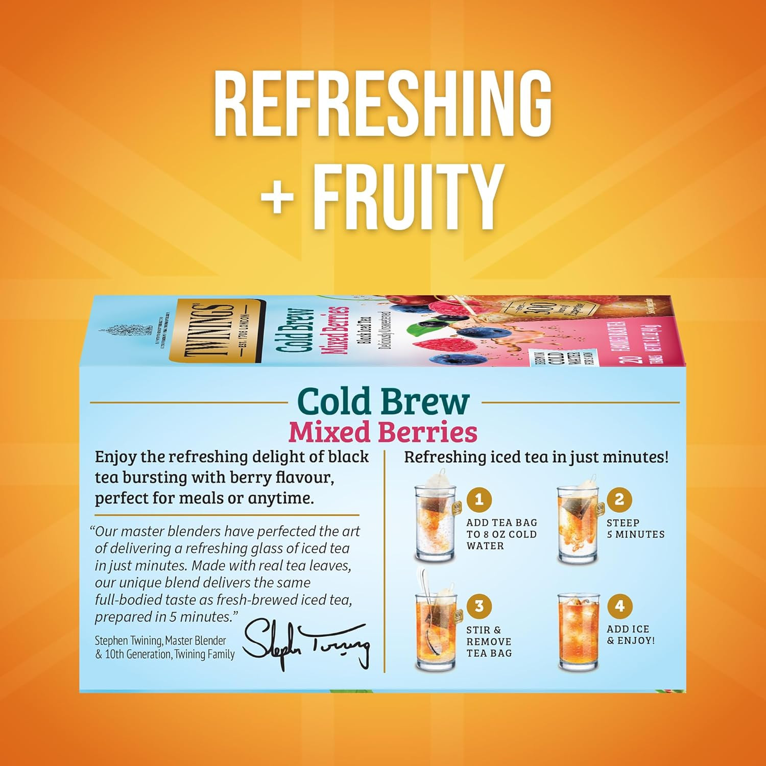 Twinings Cold Brew Variety Sampler Peach and Mixed Berries Black Iced Tea Bags,
