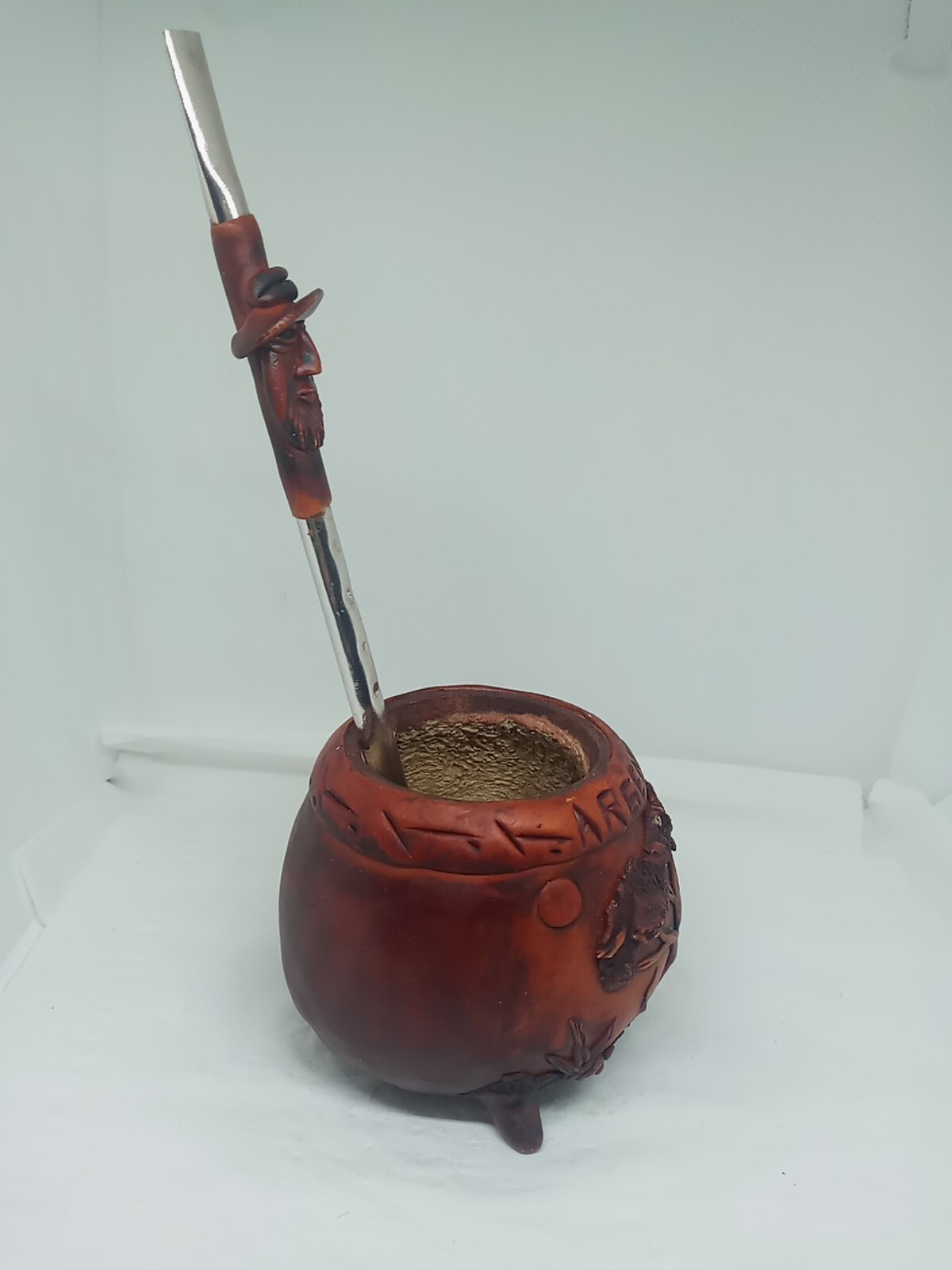Argentina Unique Hand Made Wooden Yerba Mate Cup & Bombilla W Nature Design.