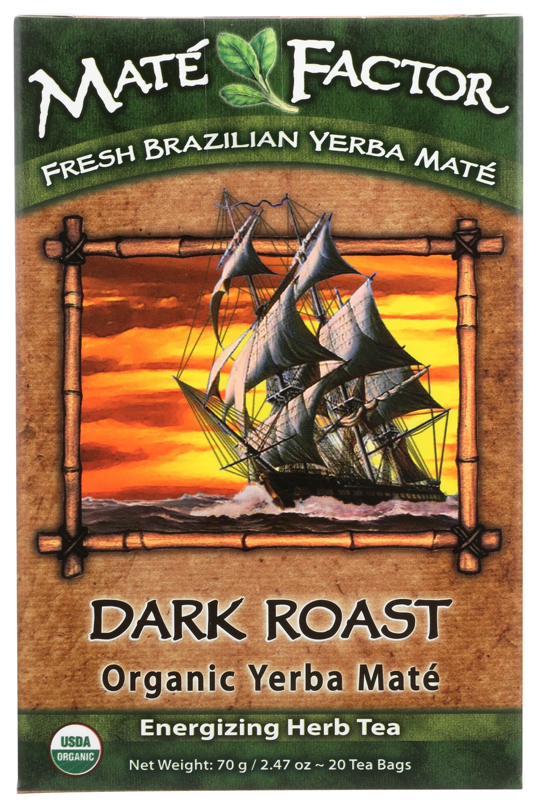 Mate Factor Dark Roast Organic Yerba Tea Bags 20 Count Bag 3 Pack