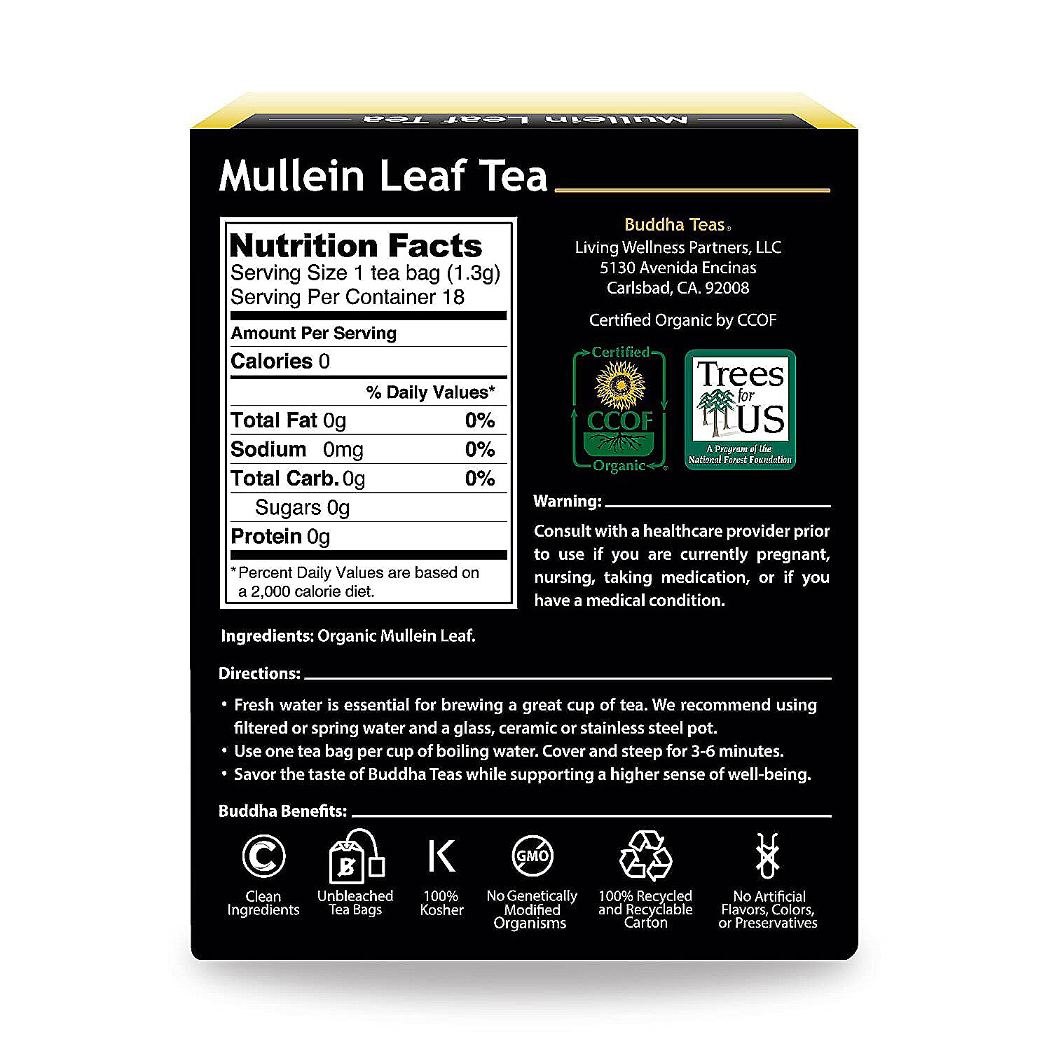 Buddha Tea Organic Mullein Leaf Infusion Tea, 18 Tea Bags