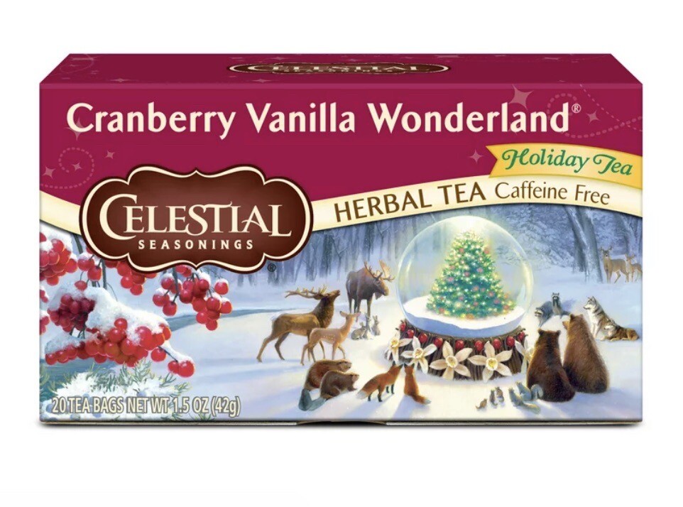 Celestial Seasonings Holiday Caffeine-Free Cranberry Vanilla Wonderland tea.