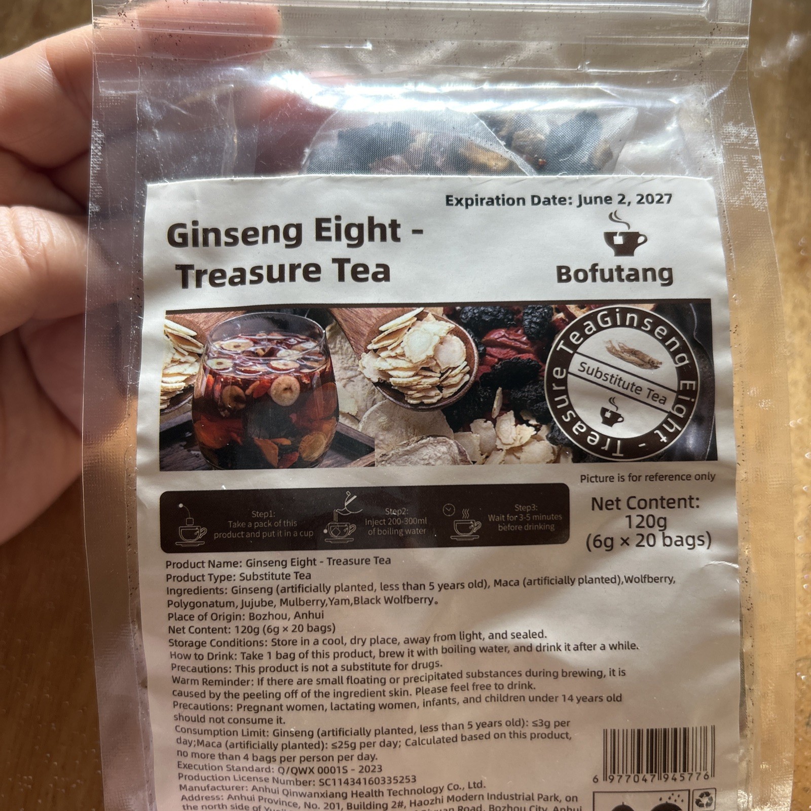 Ginseng Eight Treasure Tea, 20 bags, 6 g each, EXP 06/02/26
