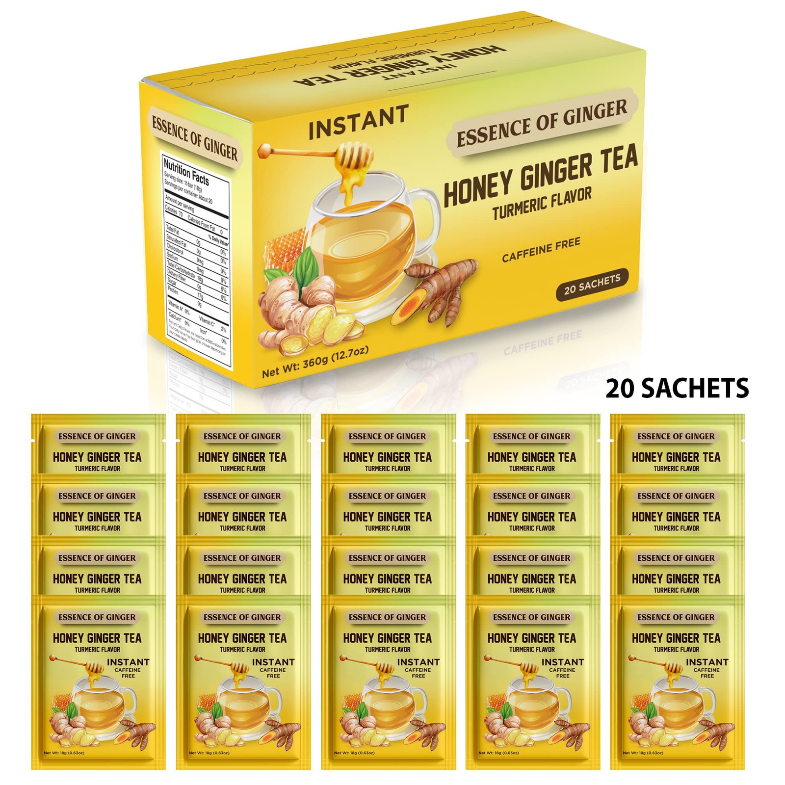 Premium Honey Ginger Crystals Turmeric Beverage 20 Packets Instant Herbal…
