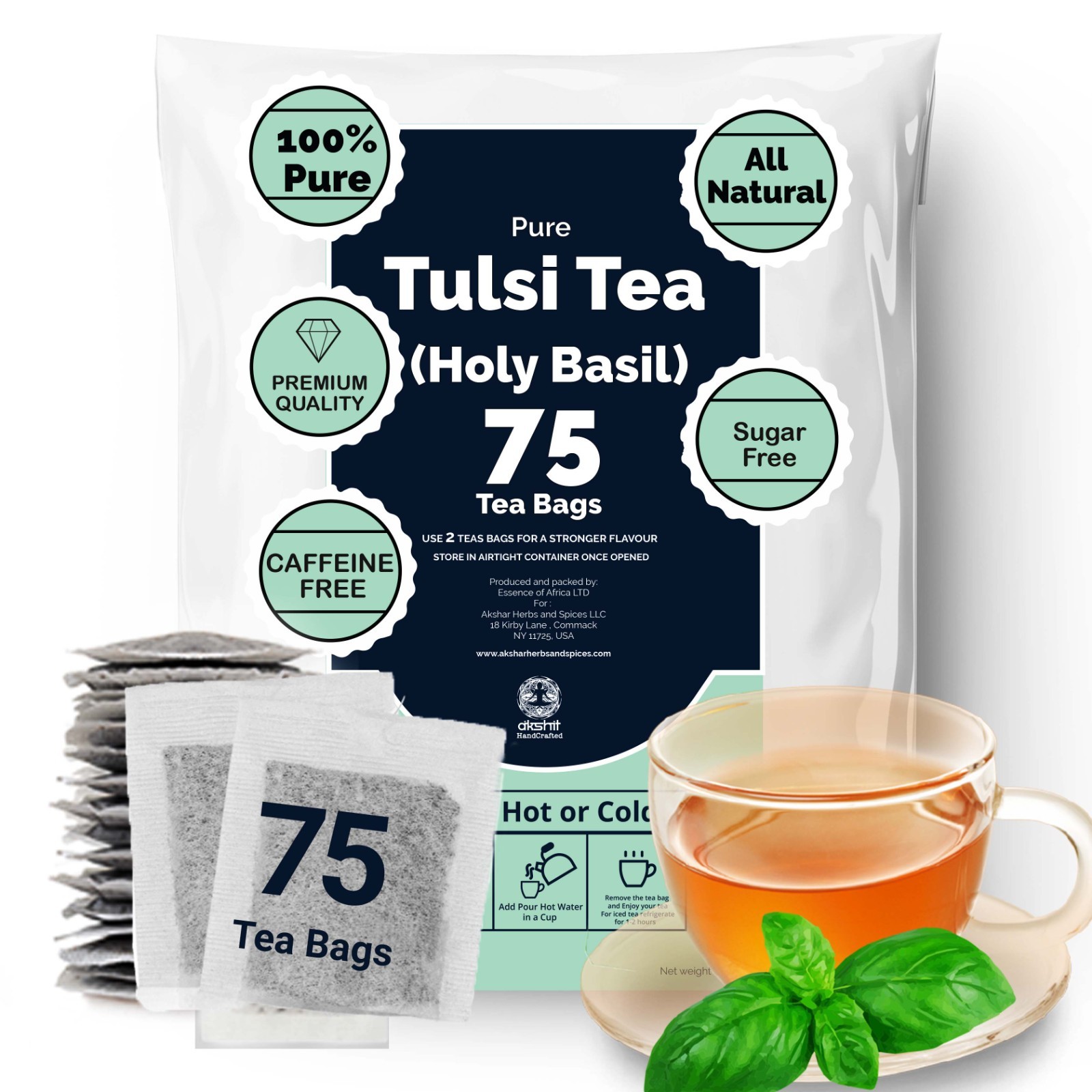 150 Holy Basil Tea Bags, 100% Natural Holy Basil Leaves, All Natural Herbal Tea