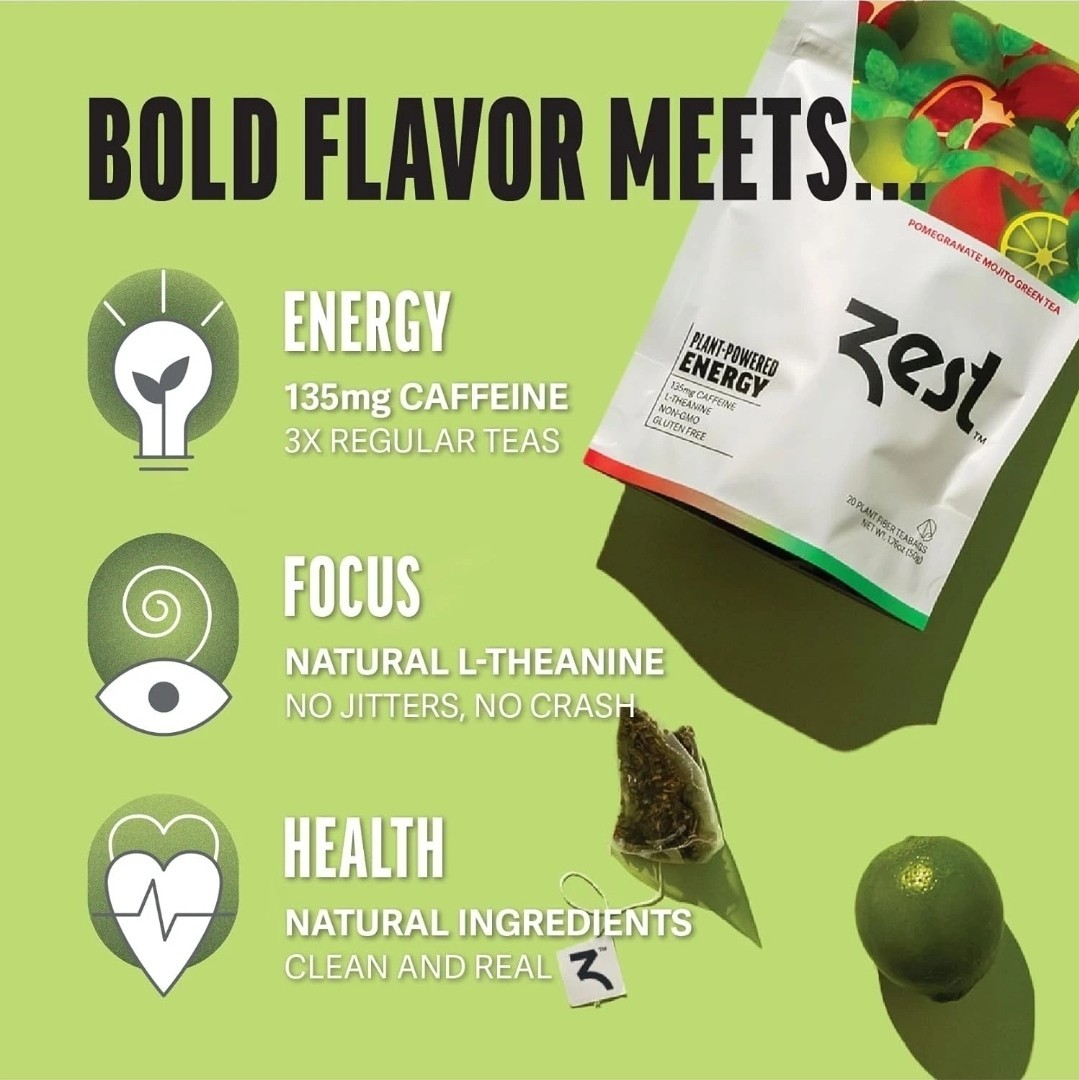 Zest Energy Green Tea *Pomegranate Mojito* High 20 Bags Count *Factory Sealed*