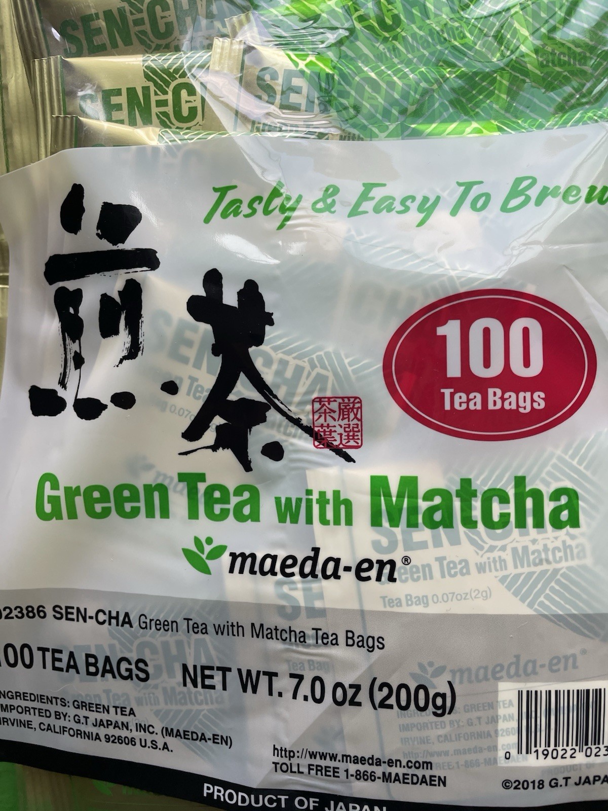 Maeda-en Sencha Green Tea with Matcha 7oz X 100 Tea Bags Japan Exp 03/27