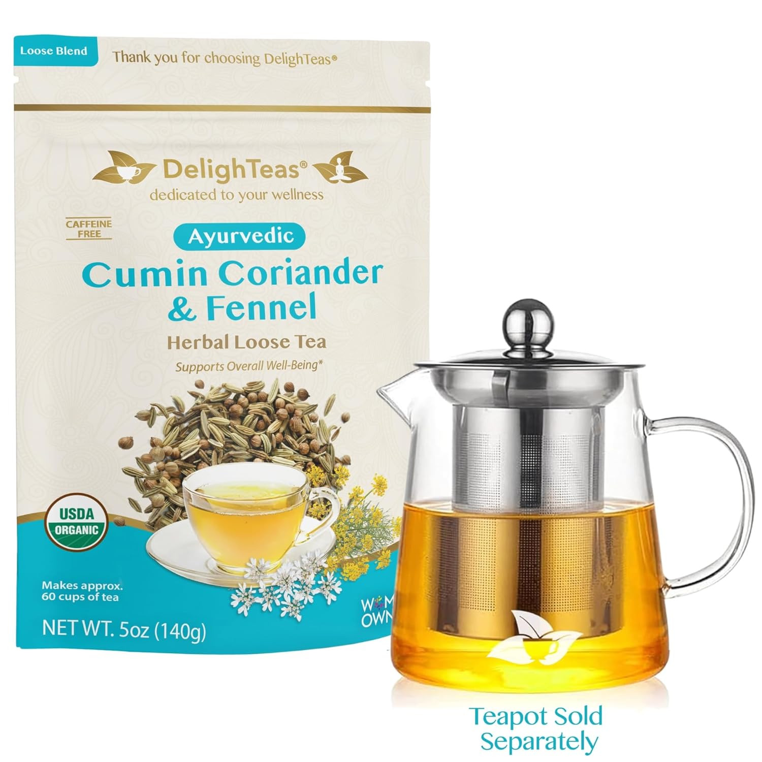Delighteas Organic Digest & Detox CCF Tea | Ayurvedic Cumin, Coriander, Fennel L