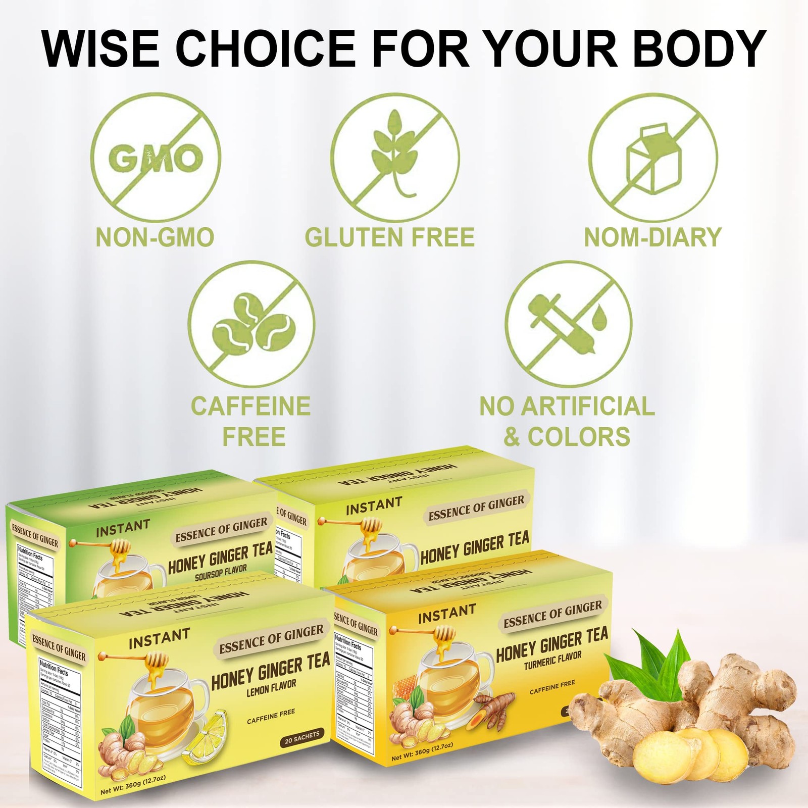 Premium Honey Ginger Crystals Turmeric Beverage 20 Packets Instant Herbal…