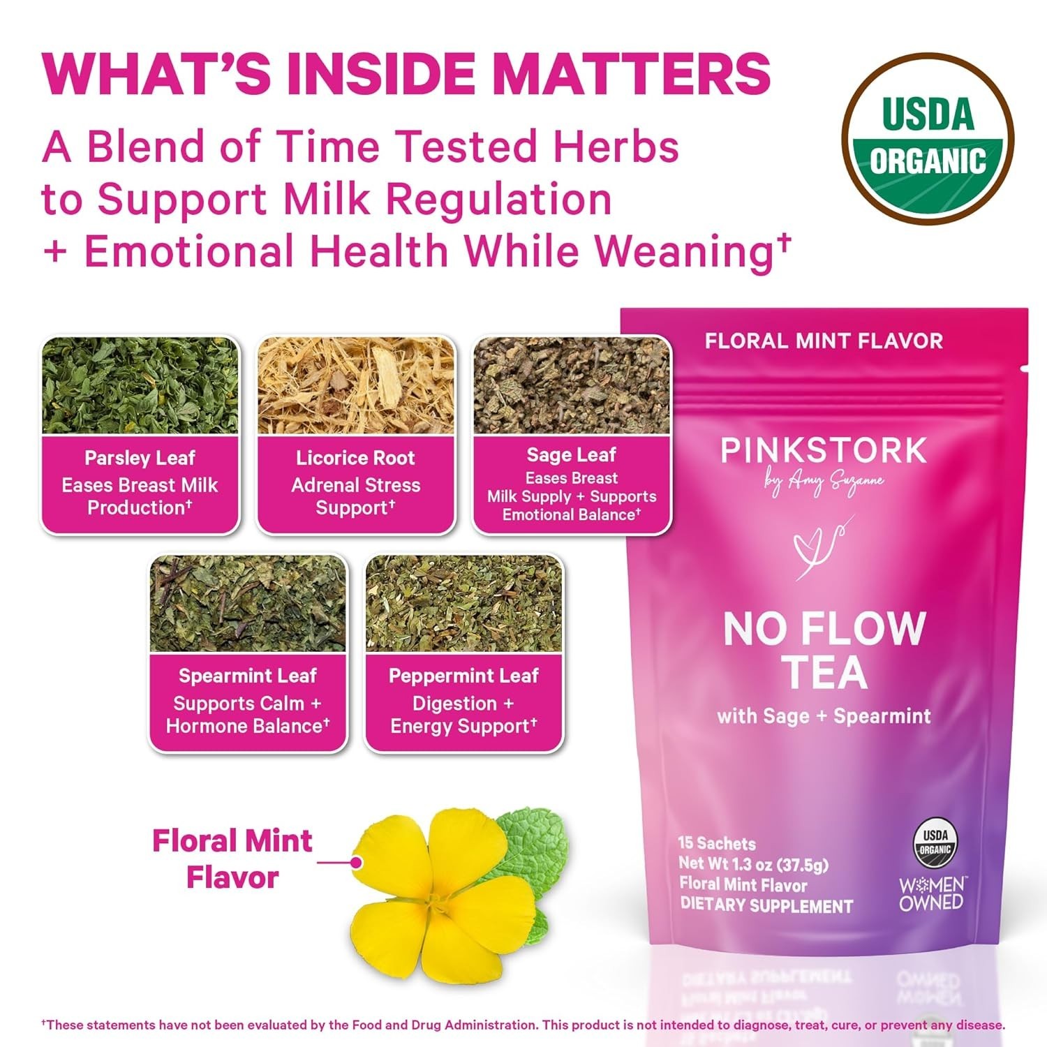 No Flow Tea to Decrease Milk Production, 15 Sachets, Natural Ingredients
