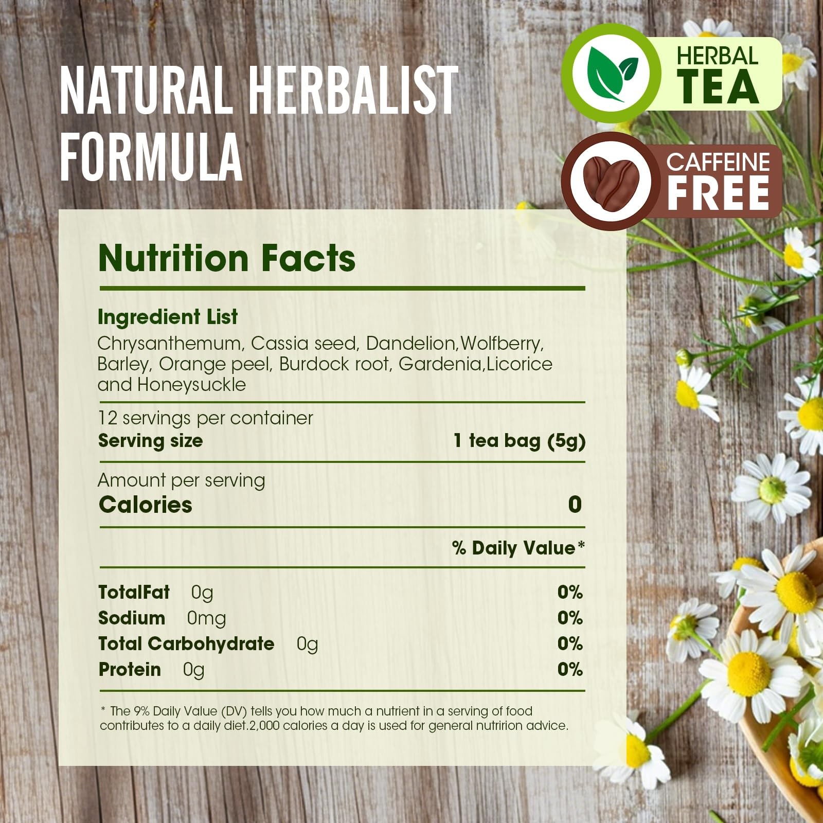 30Pcs Dandelion Wolfberry Tea-10 Herbal Ingredients Blend, 5g/Bag,Kidney Live…
