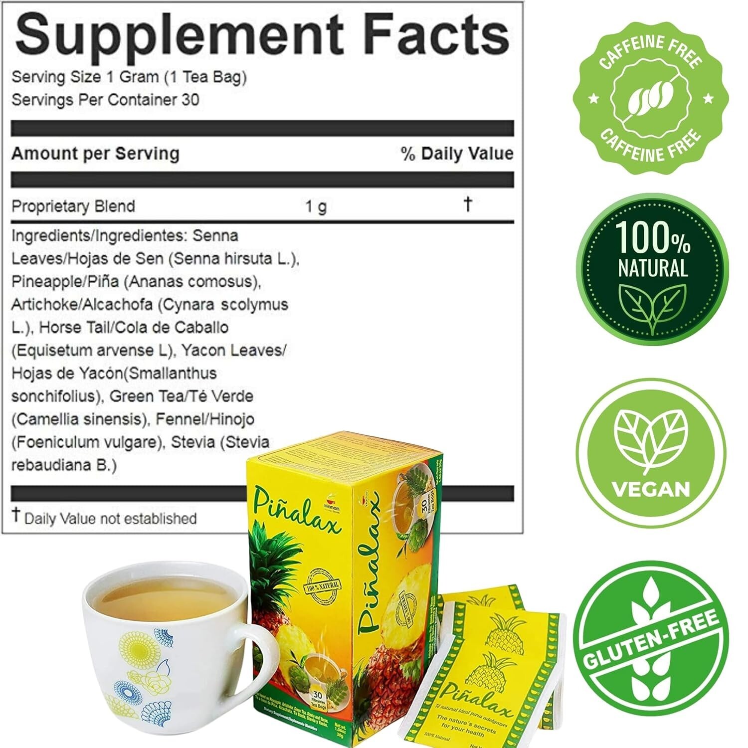 Piñalax 60 Teabags – for Digestive Support & Diet Pineapple Herbal Tea from Peru