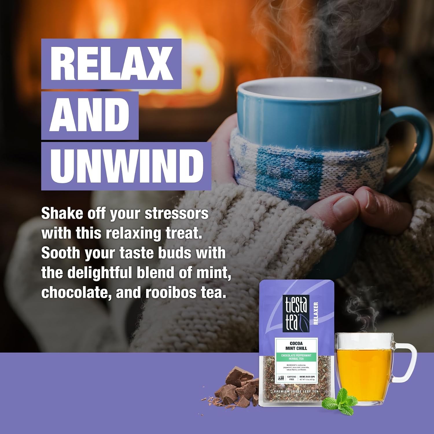 Cocoa Mint Chill Loose Leaf Tea, Chocolate Peppermint Herbal Rooibos Blend,