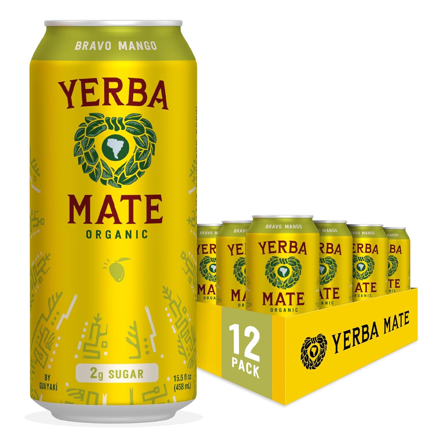 Yerba Madre Organic Yerba Mate, Energy Drink Alternative, Bravo Mango, Low Sugar