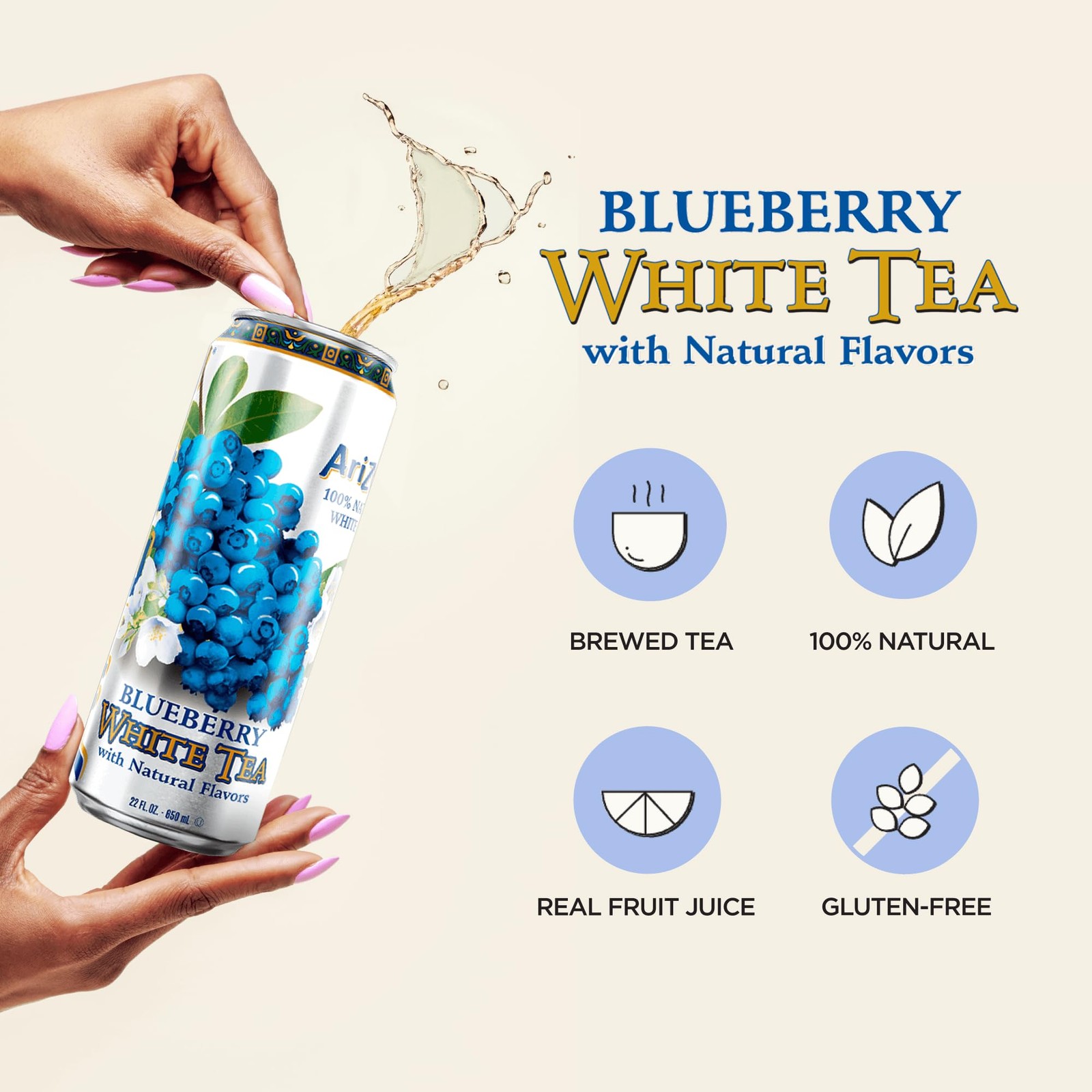 AriZona Blueberry White Tea – Big Can, 22 Fl Oz (Pack of 12)