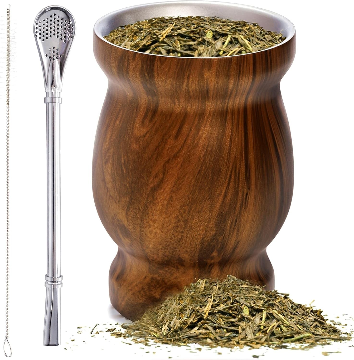 Yerba Mate Natural Gourd/Tea Cup Set Brown (Original Traditional Mate Cup – 8…