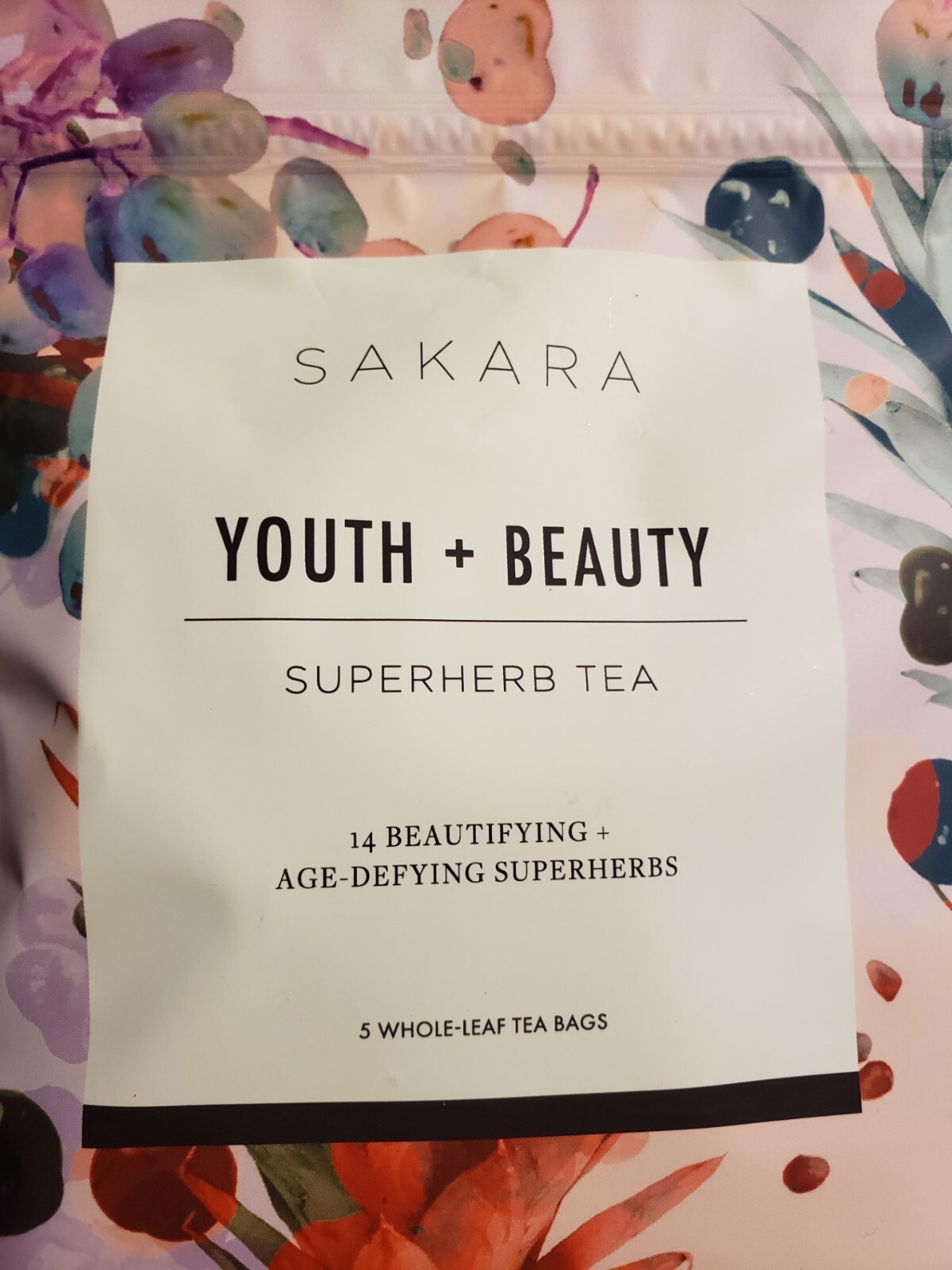 SAKARA YOUTH + BEAUTY SUPERHERB TEA – 5 Whole-Leaf Tea bags x 2 pack – Ex 5/2025