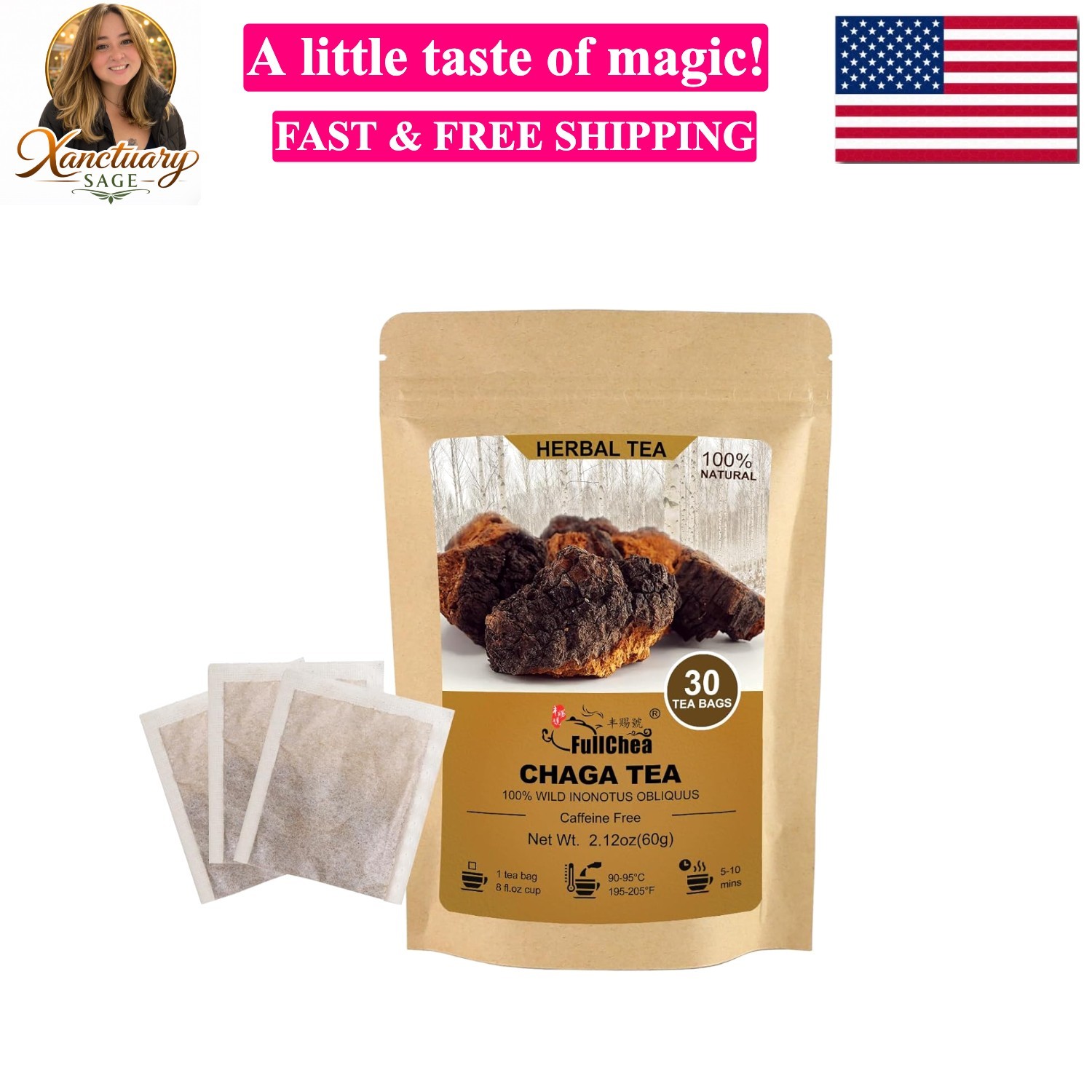 Chaga Tea Bags, 30 Teabags, 2g/Bag – Chaga Mushroom Tea – Non-GMO – Caffeine…