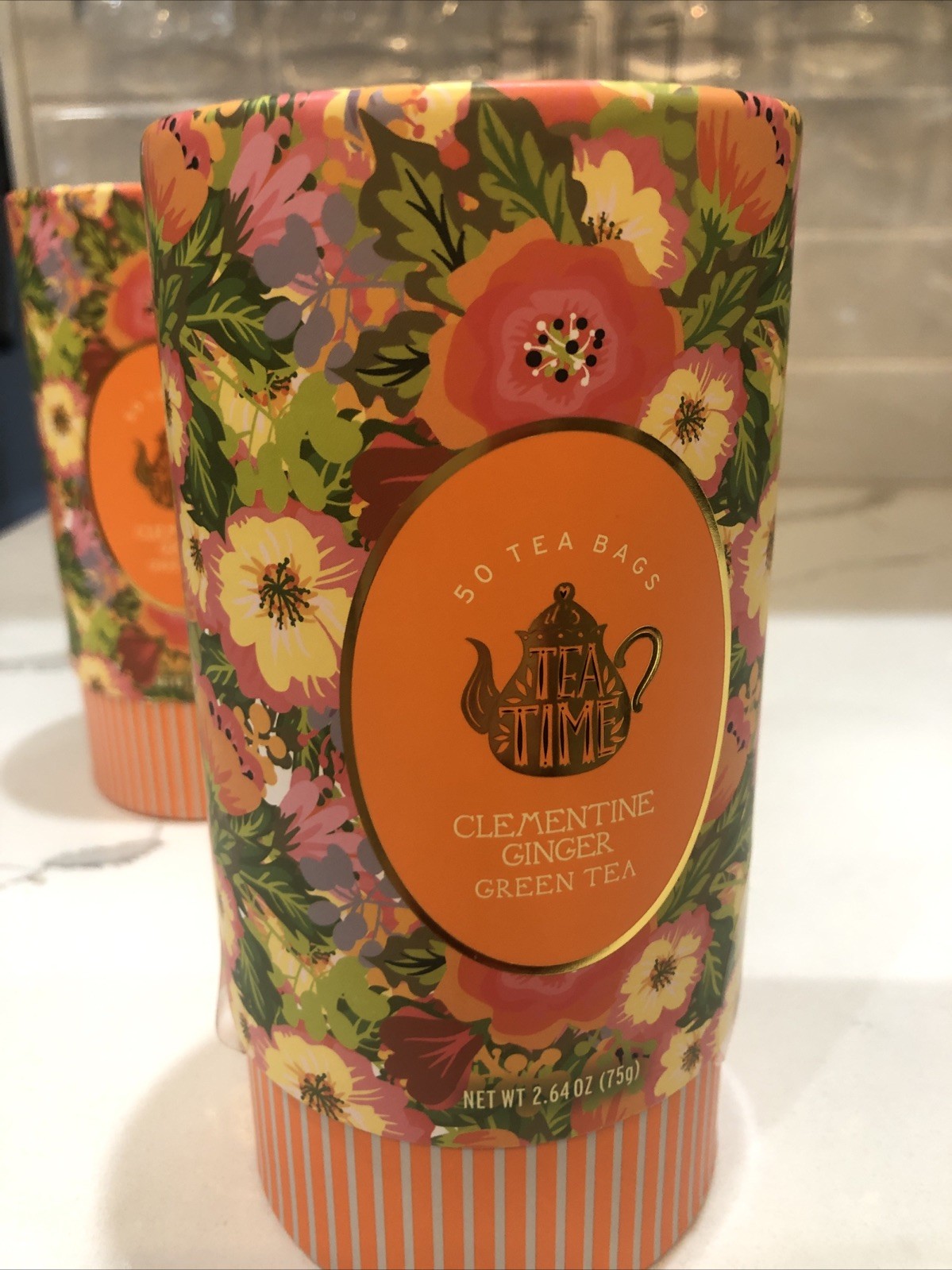 TEA TIME CAFFEINATED CLEMENTINE GINGER GREEN TEA – 2 tubes-100 Tea Bags