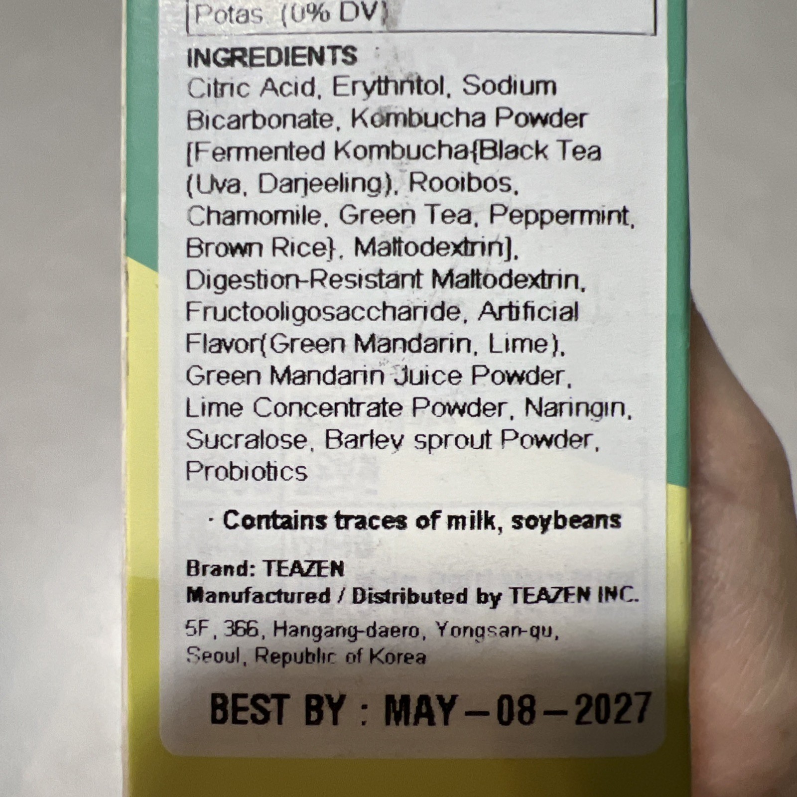 [TEAZEN] Green Mandarin Lime Kombucha Tea 10 Sticks Low Calorie, Prebiotics 8/27