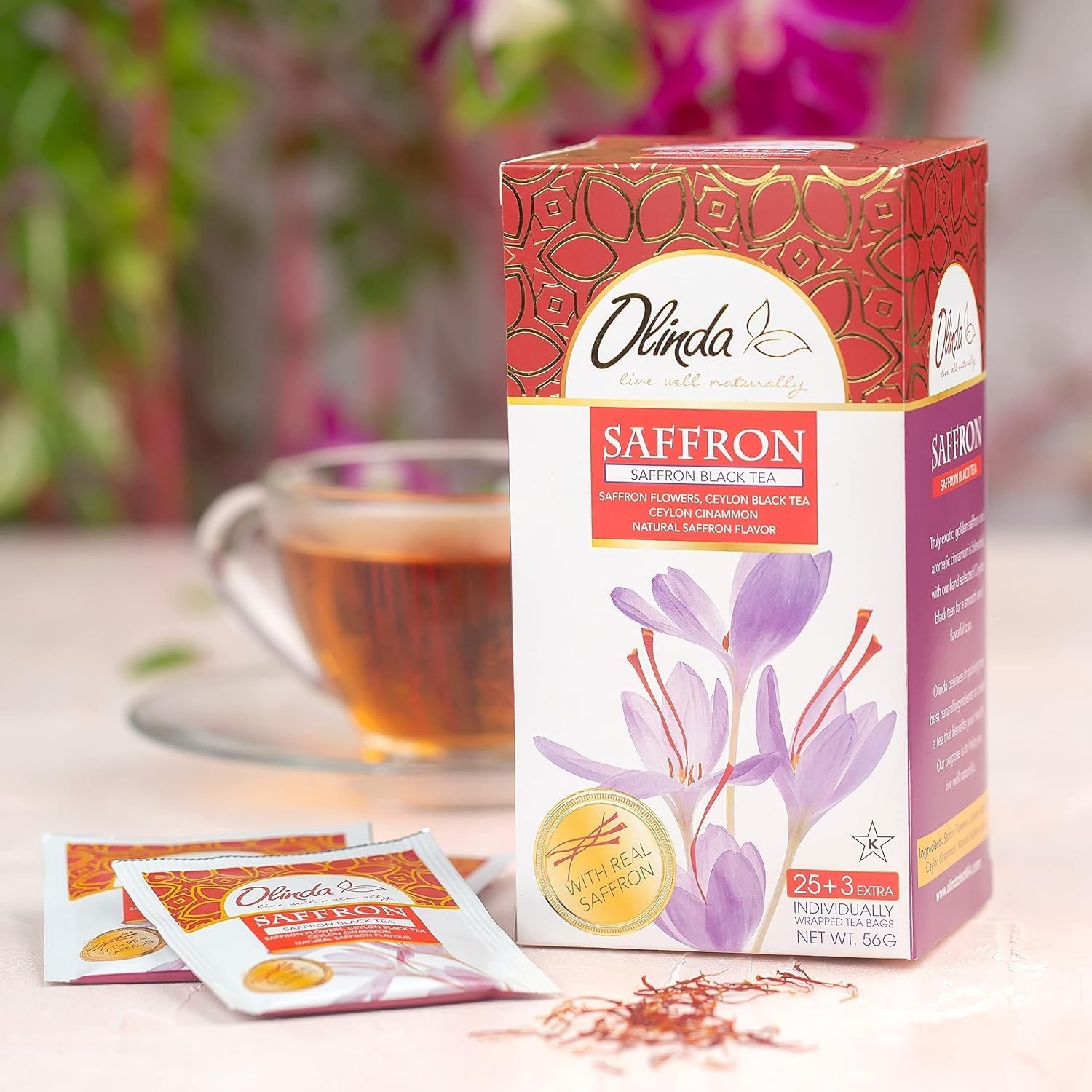28 PCS Saffron Black Tea Ceylon Cinnamon Caffeinated Aromatic Herbal Bags