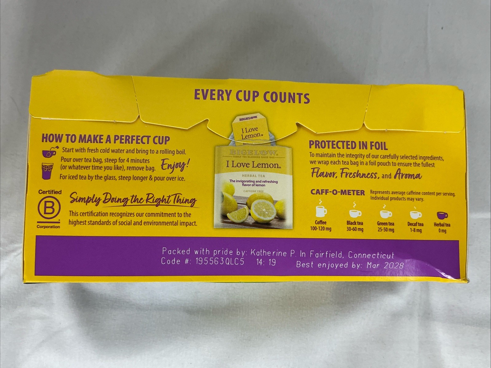 6 Boxes Bigelow I Love Lemon Herbal Tea 28 Bags Per Box (168 Total) 1.79 Oz