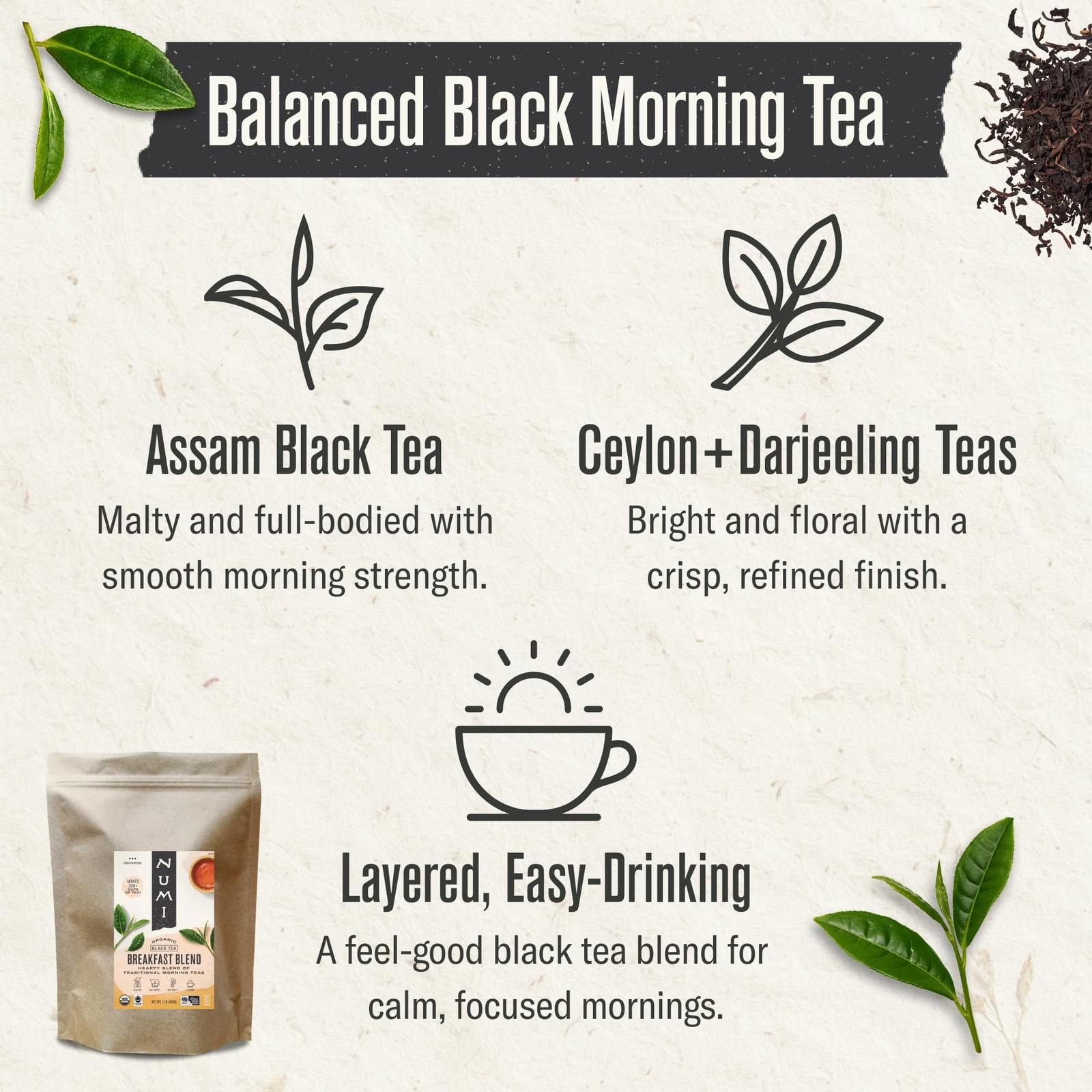 Numi Organic Breakfast Blend Tea, Loose Leaf Black Tea, 16 oz Bulk Pouch, Org…