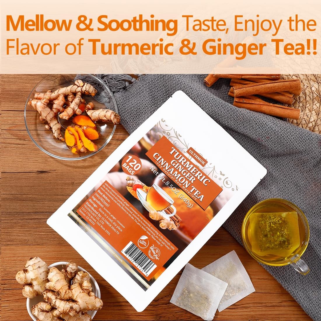 120 Premium Turmeric, Ginger, Cinnamon Blend Tea Bags, 120 Count (Pack of 1)