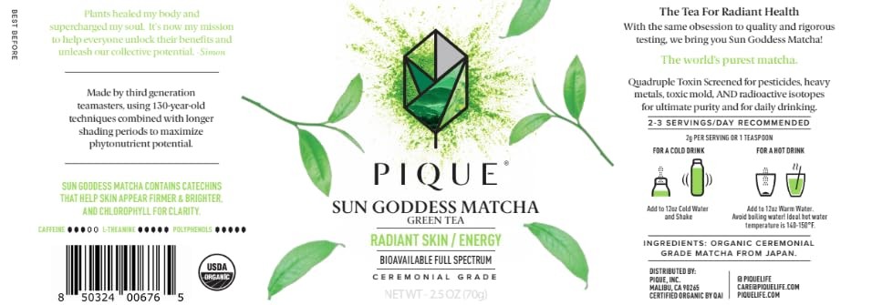 PIQUE Organic Sun Goddess Matcha Tin – Premium First 2.5 Ounce (Pack of 1)