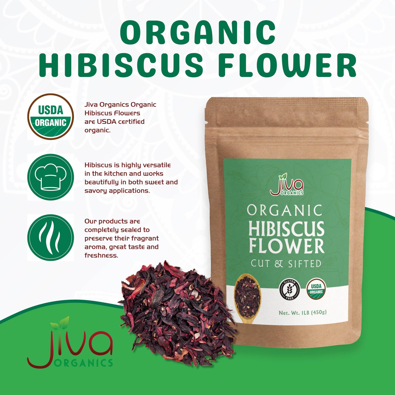 Organic Hibiscus Flowers 1 LB Bulk – 100% Pure, Cut & Sifted, Gluten Free,…