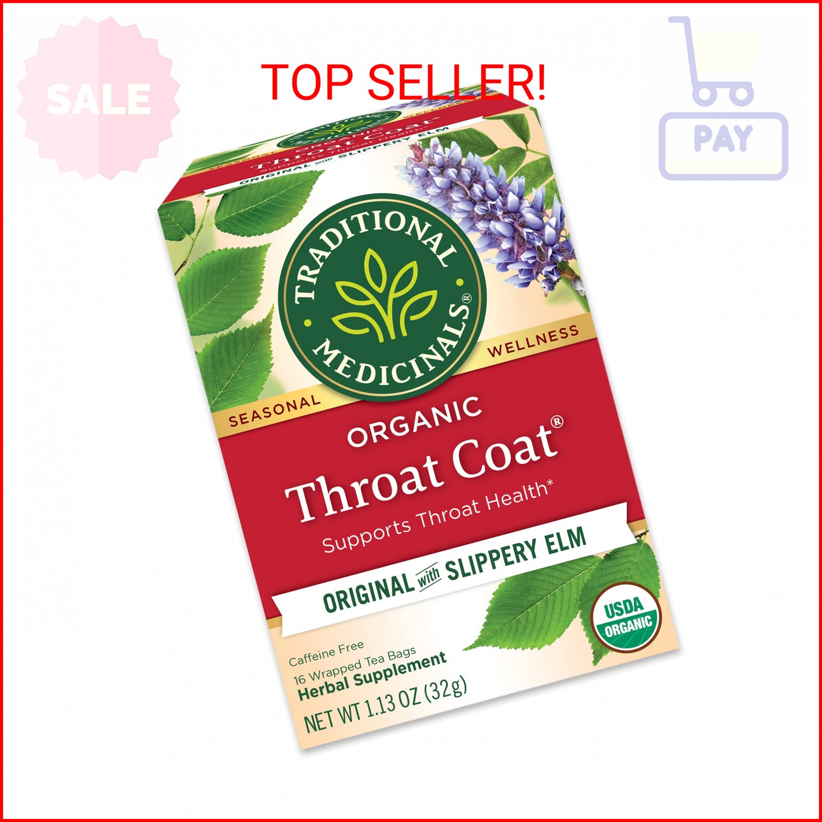 Traditional Medicinals Organic, Throat Coat Tea, Original with Slippery Elm – Su