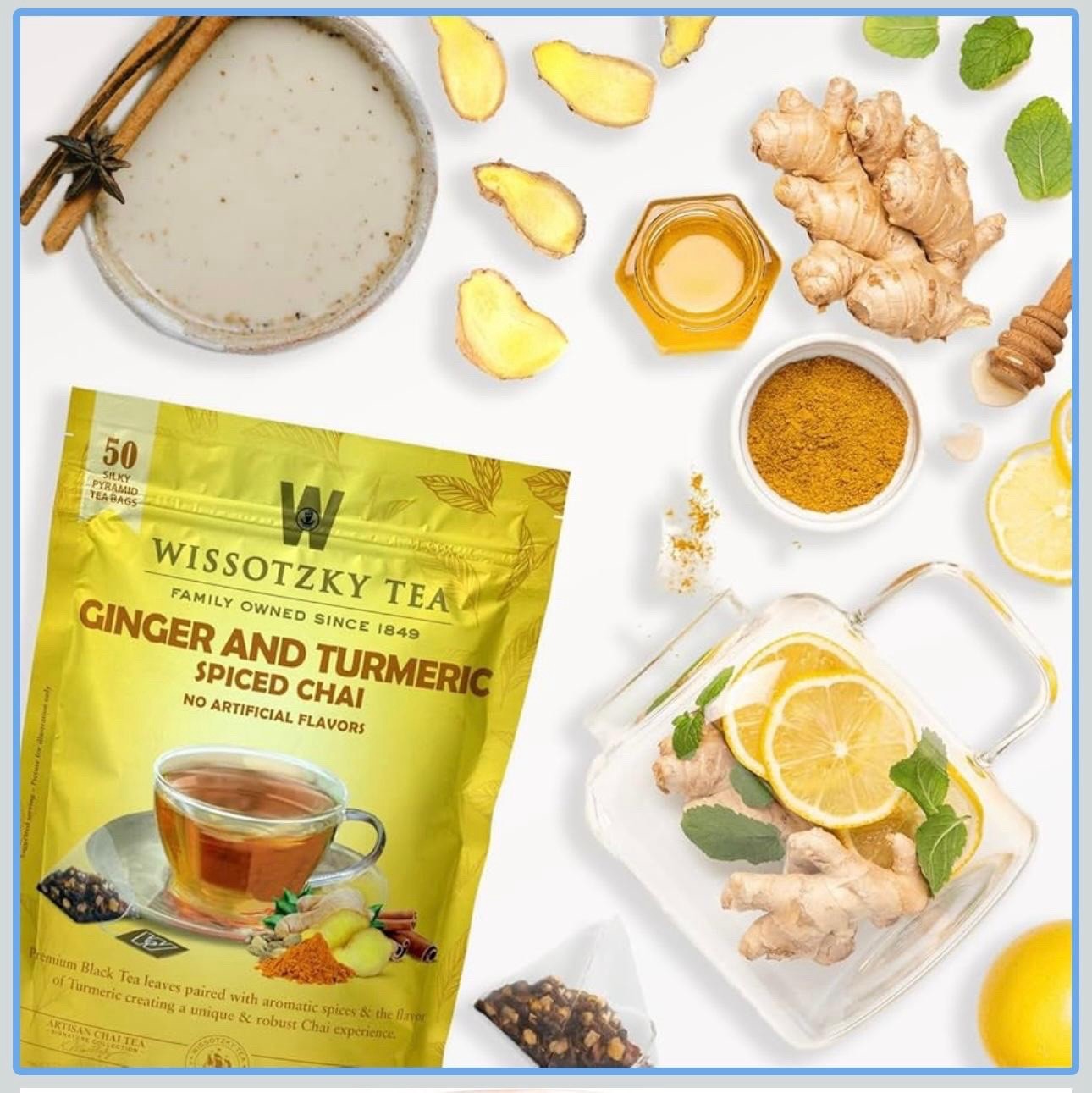 Wissotzky Tea Ginger Turmeric Spiced Chai – Pack of 50 Tea Bags