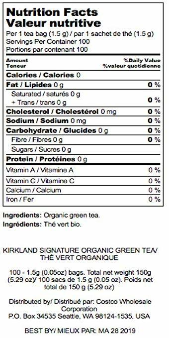 2 Packs Kirkland Signature ORGANIC Japanese Green Tea 100 Bags Each, Total 200ct