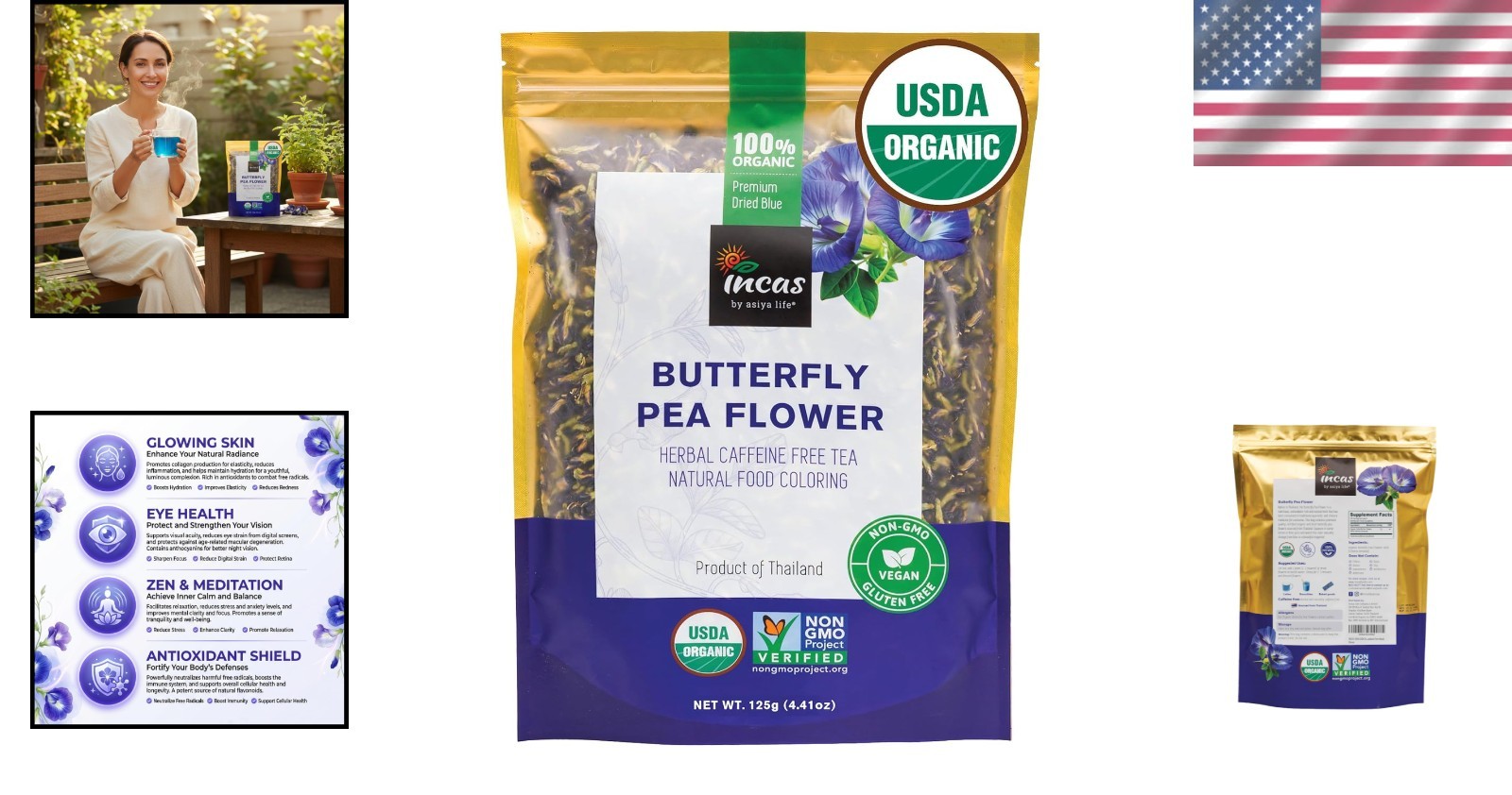 USDA Organic Dried Butterfly Pea Flower 4.41 oz – Superfood Rich in Antioxidants