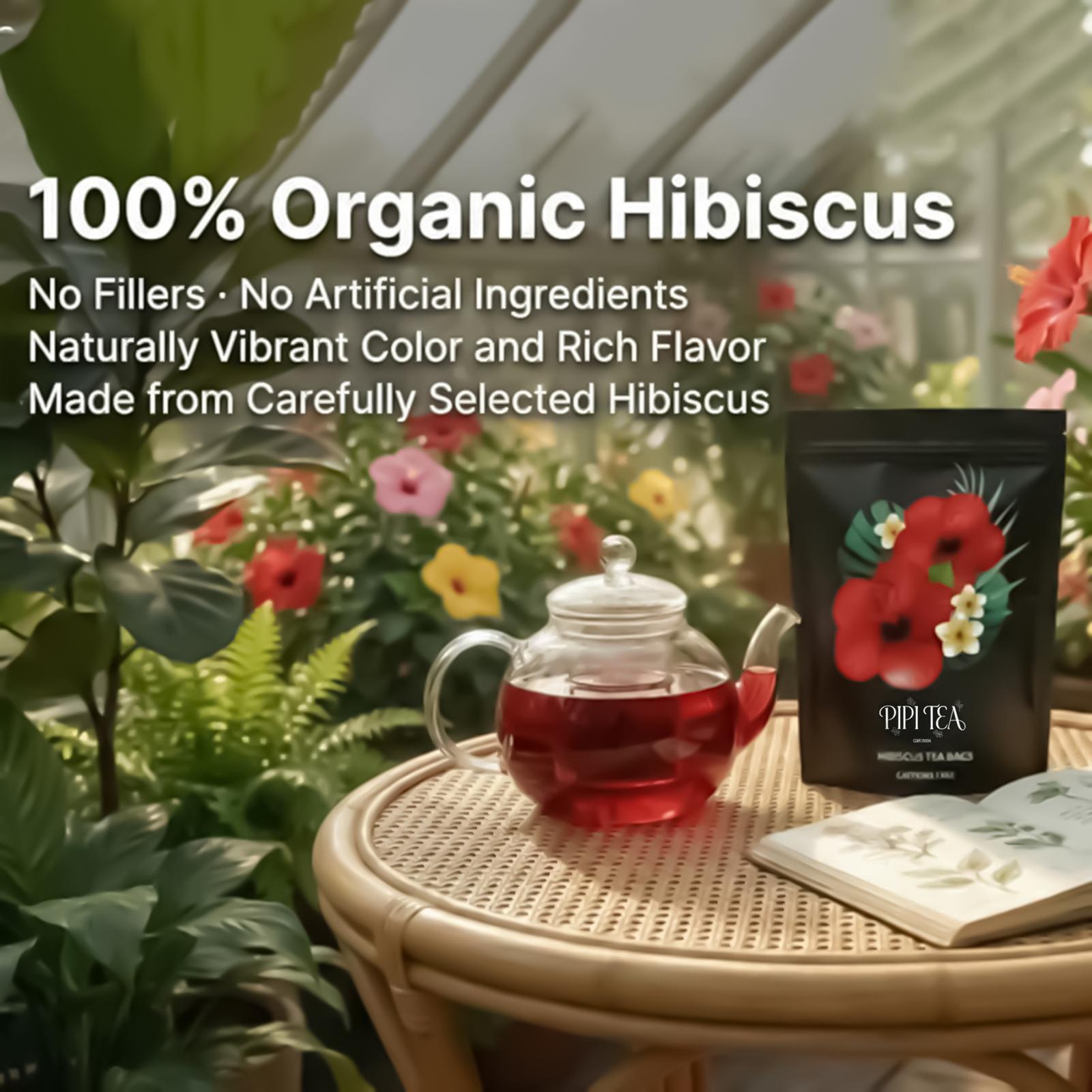 PiPi Tea Organic Hibiscus Tea Bags – Caffeine Free Herbal Tea Rich in Antioxi…