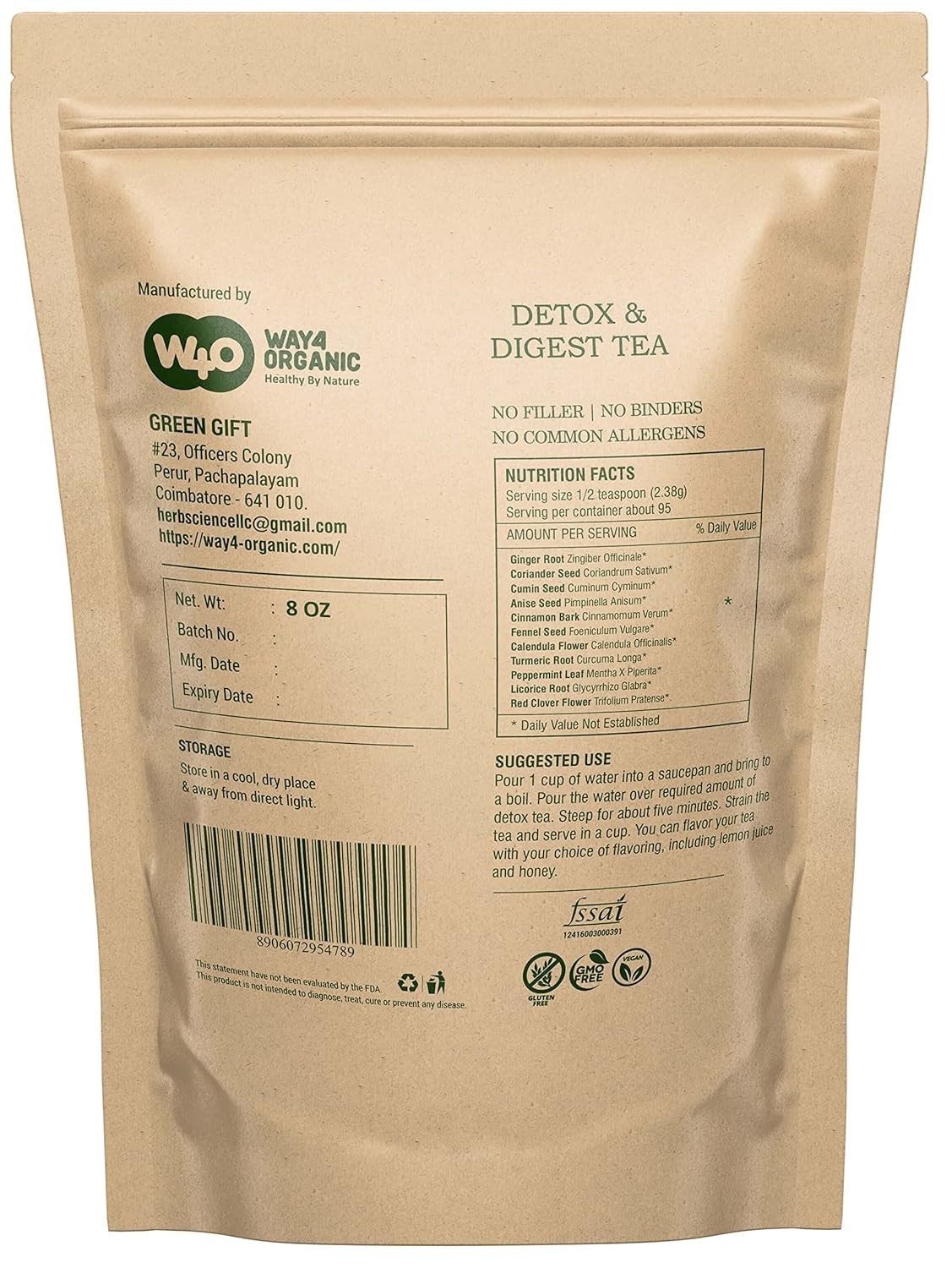 Detox & Digest CCF Herbal Tea Ginger Turmeric Licorice Blend 11 Herbs 4 Pack