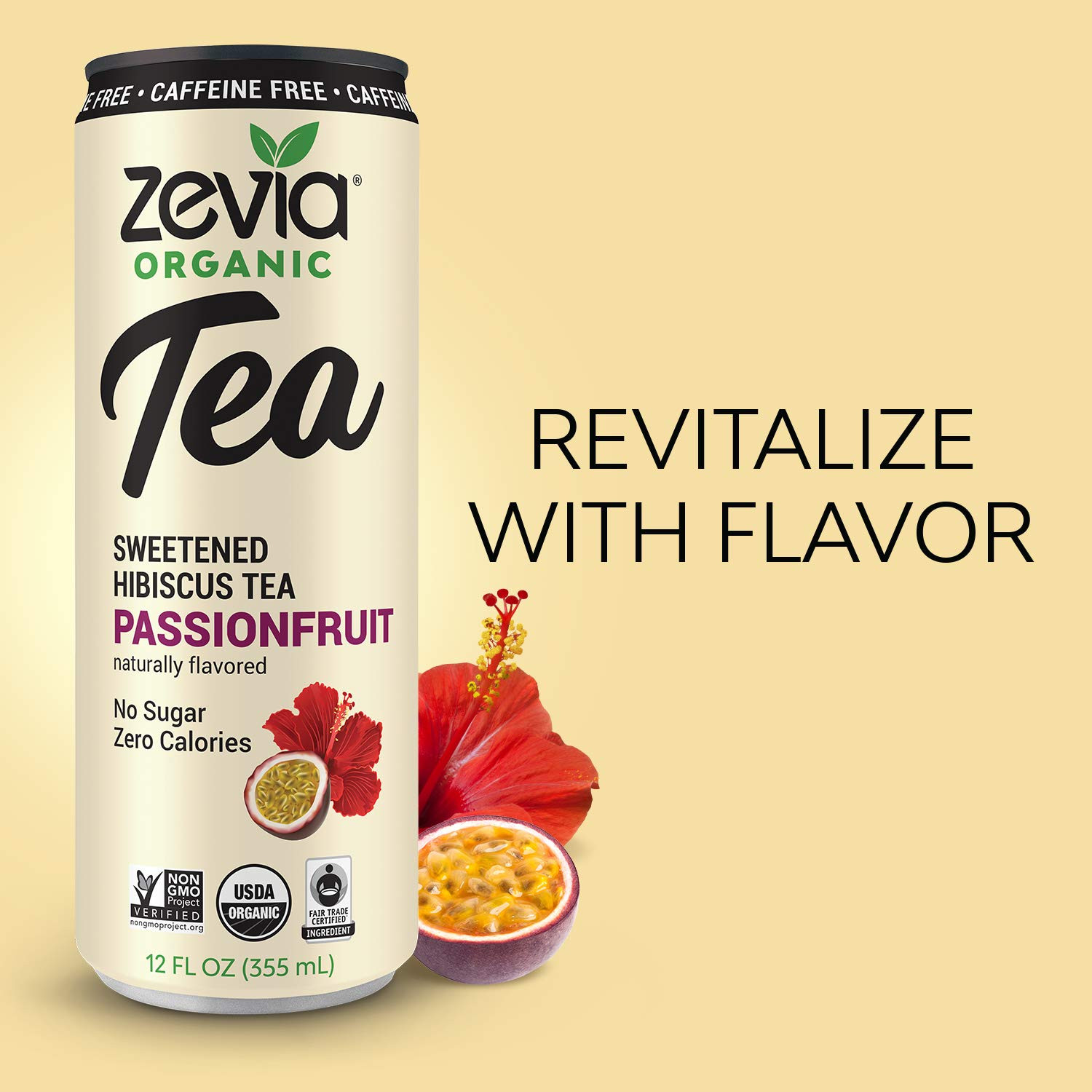Zero Sugar Tea, Hibiscus Tea with Passionfruit Caffeine Free, 12 oz Cans (12-Pac
