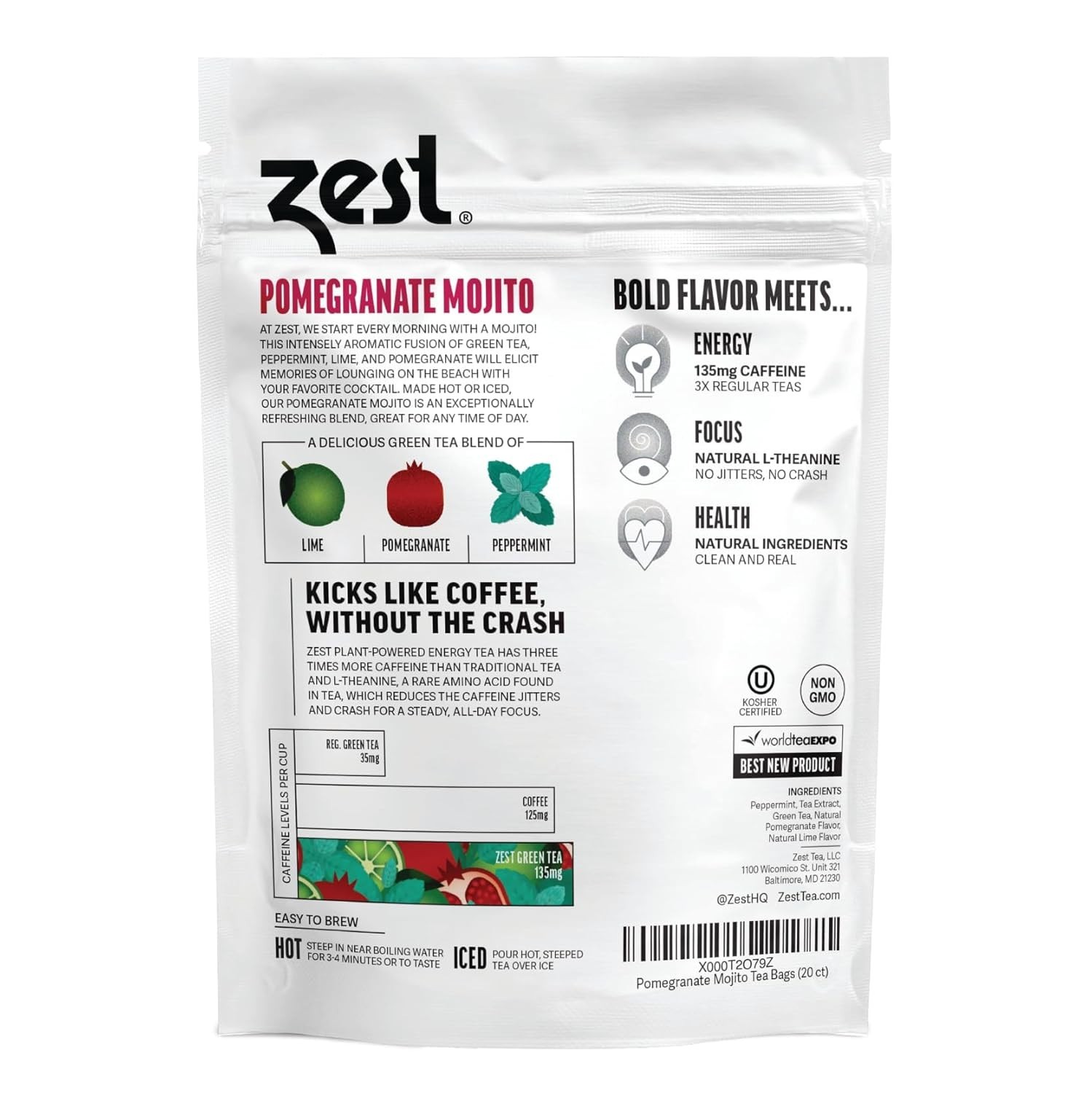 Zest Energy Green Tea Pomegranate Mojito 20ct